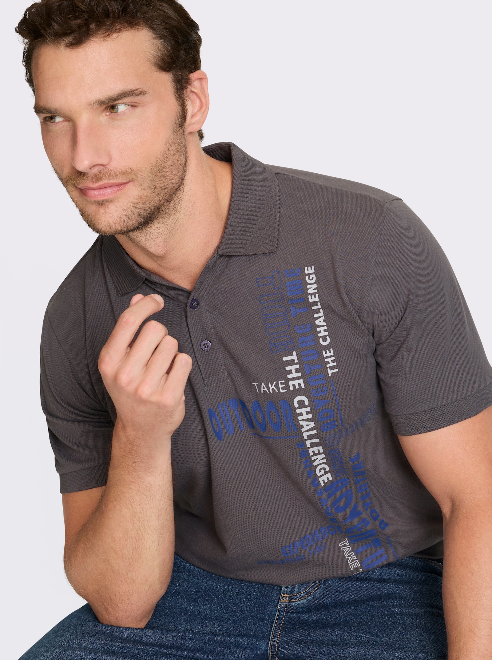 Catamaran Kurzarmshirt aus reiner Baumwolle, Pikee - anthrazit