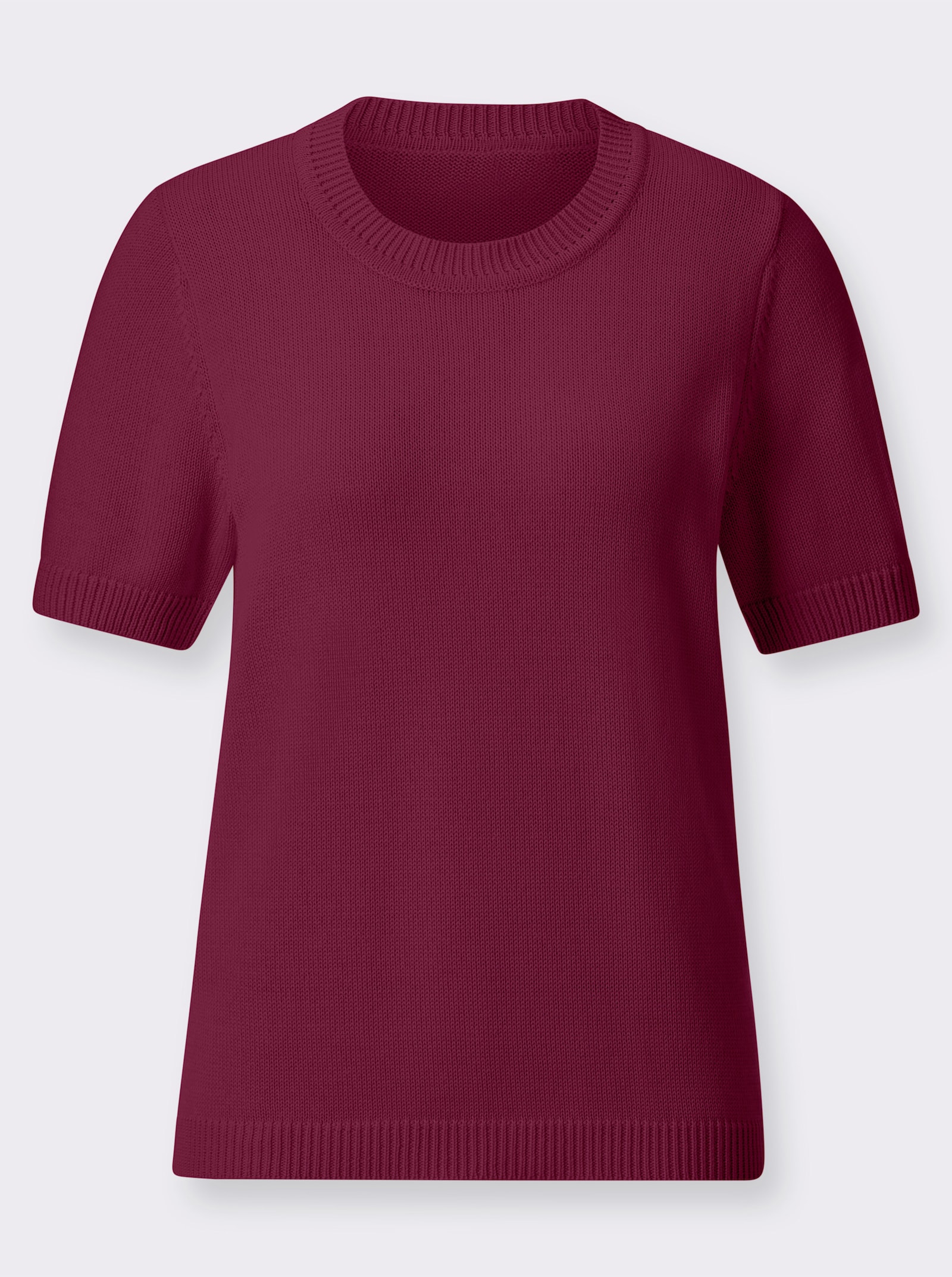 Kurzarmpullover mit Rippabschlüssen - fuchsia