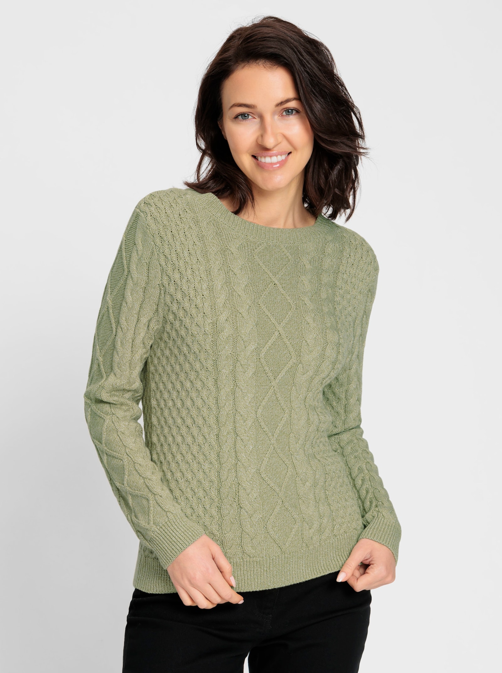 Pull en tricot au mélange de motifs - vert chiné