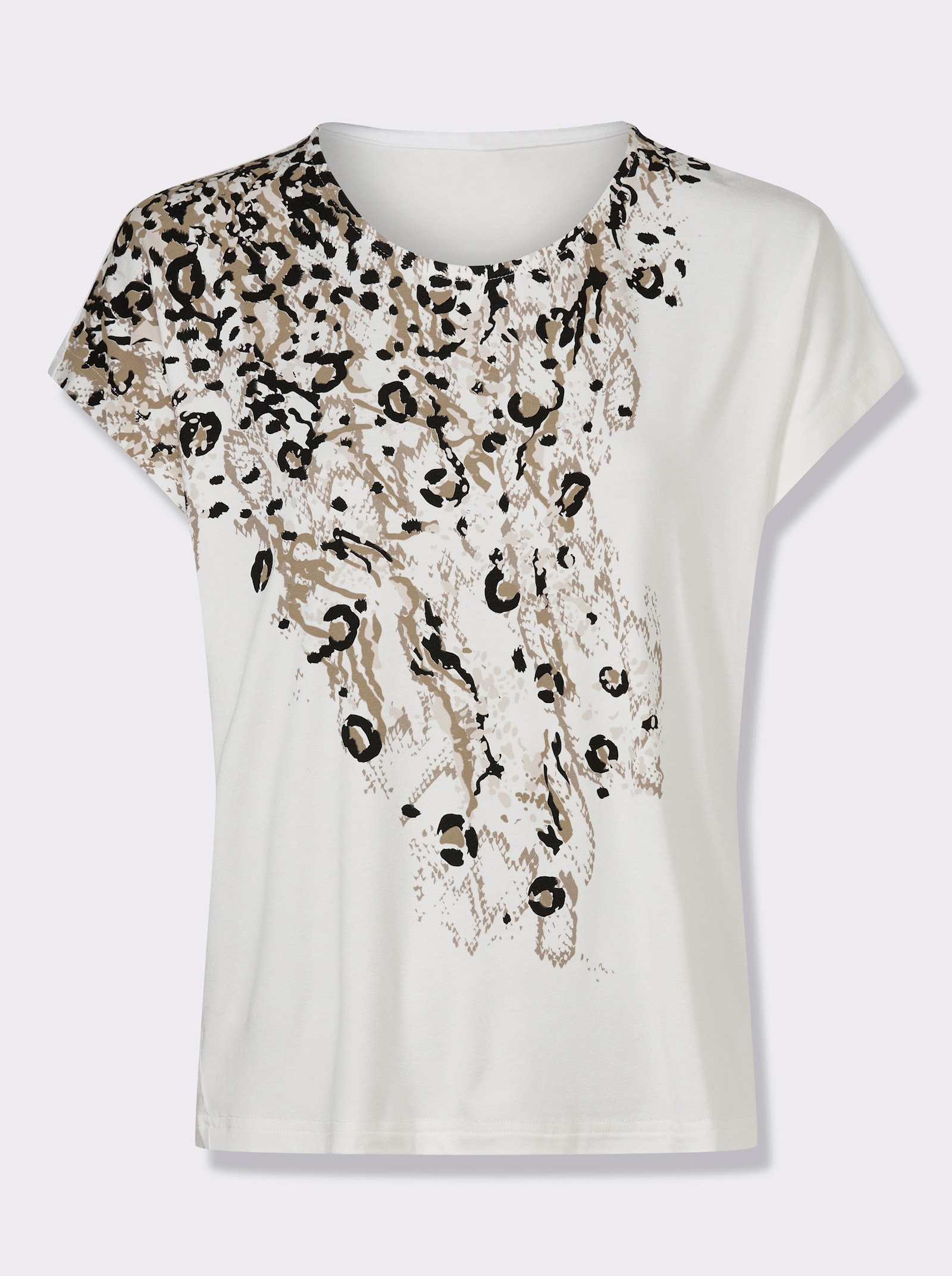 Print-Shirt mit Glitzersteinchen - ecru-schwarz-bedruckt