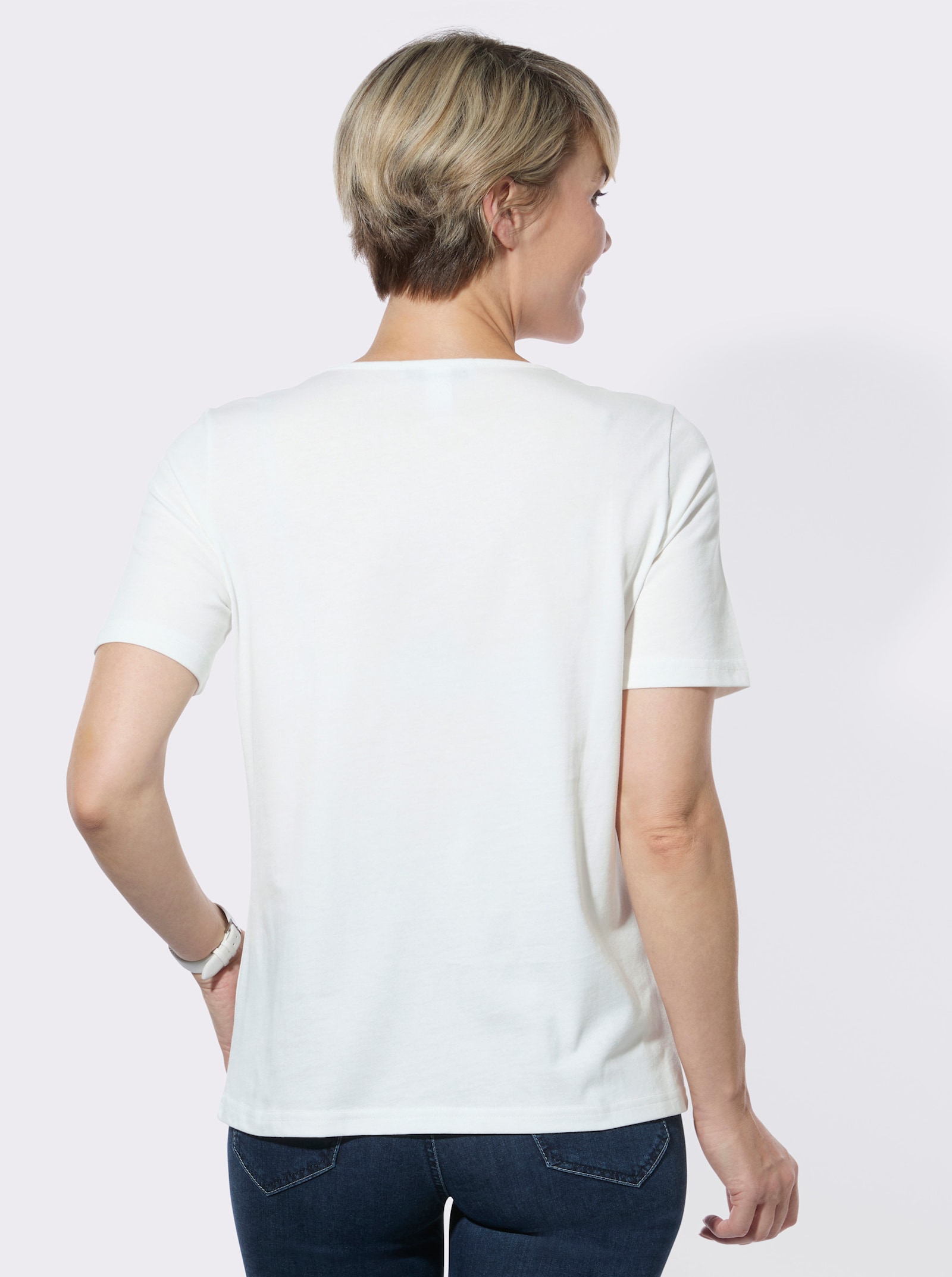 Rundhalsshirt mit Frontdruck - ecru