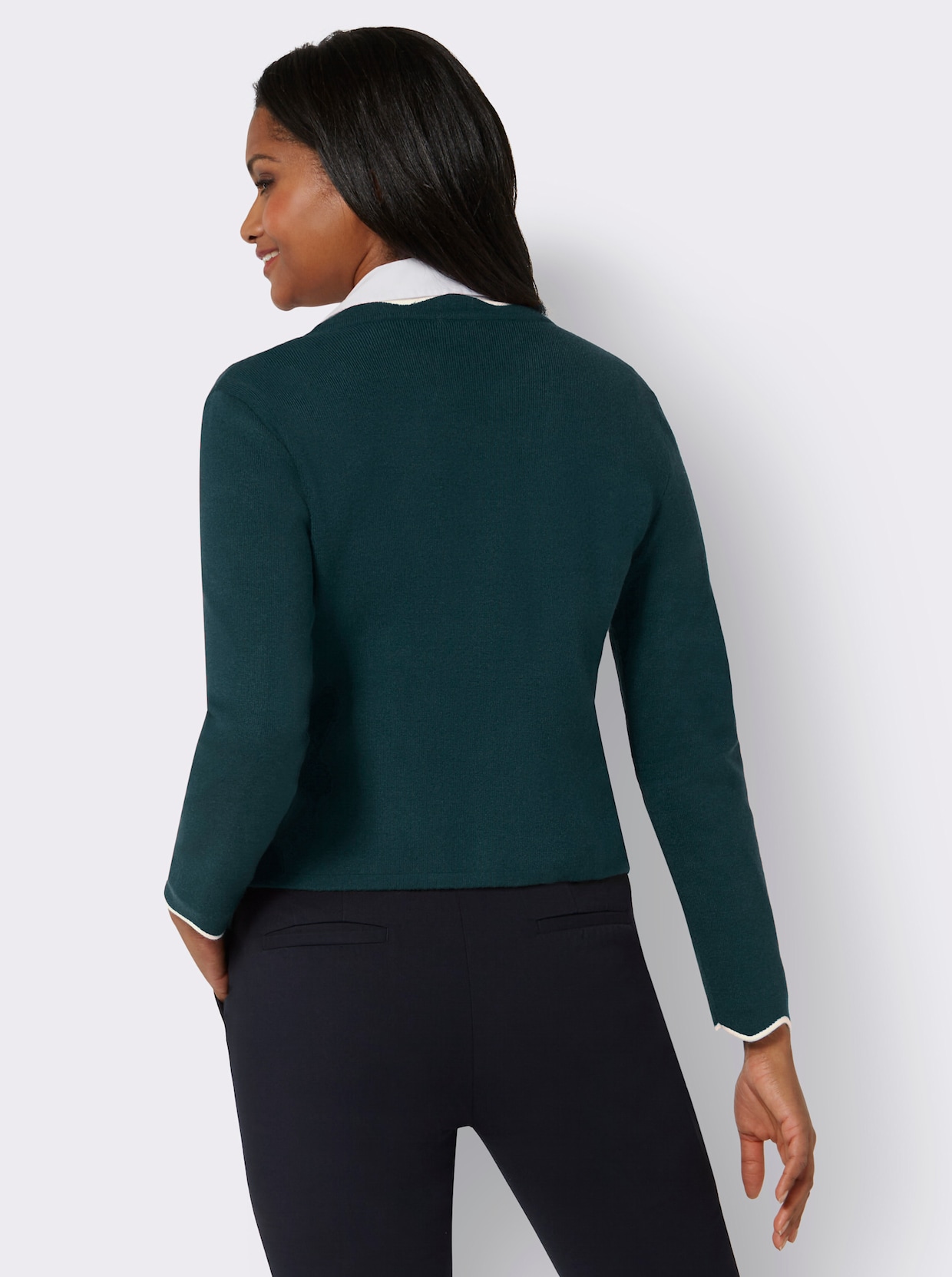 Veste en tricot fin - pétrole-couleur ivoire à motifs
