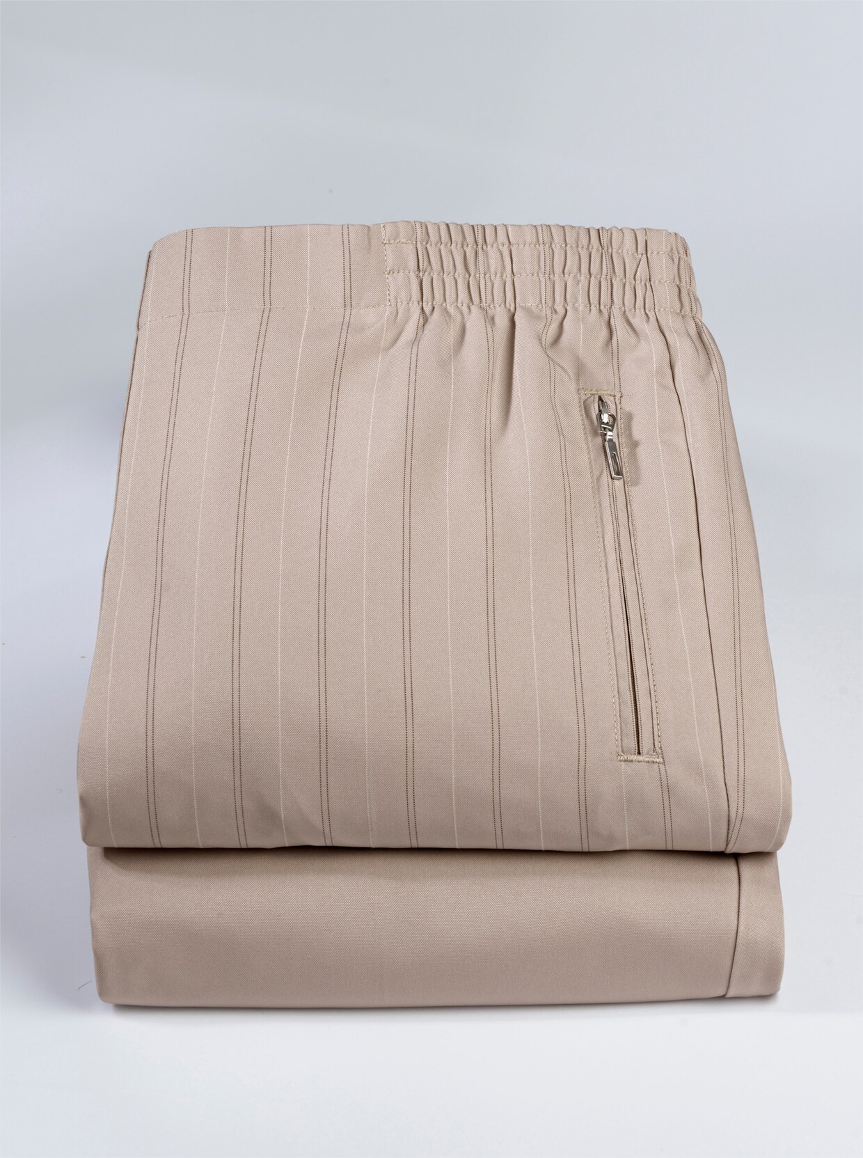 Stoffen broek - beige + beige/donkertaupe gestreept