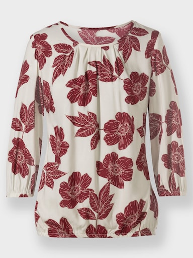 Druckbluse - champagner-dunkelrot-bedruckt