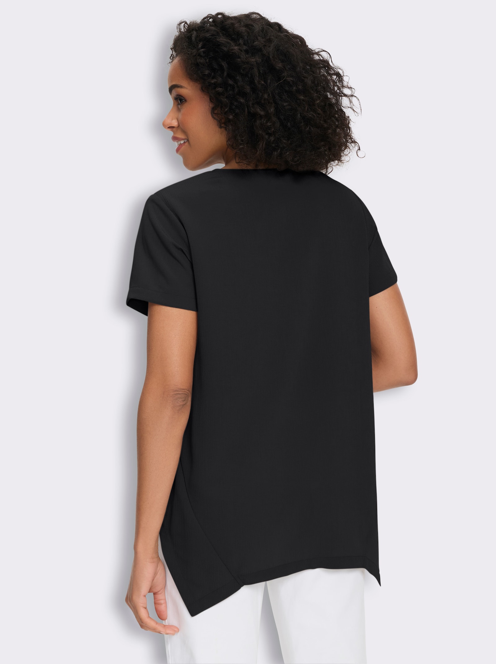 Lange blouse met puntige zoom, onderhoudsarm - zwart