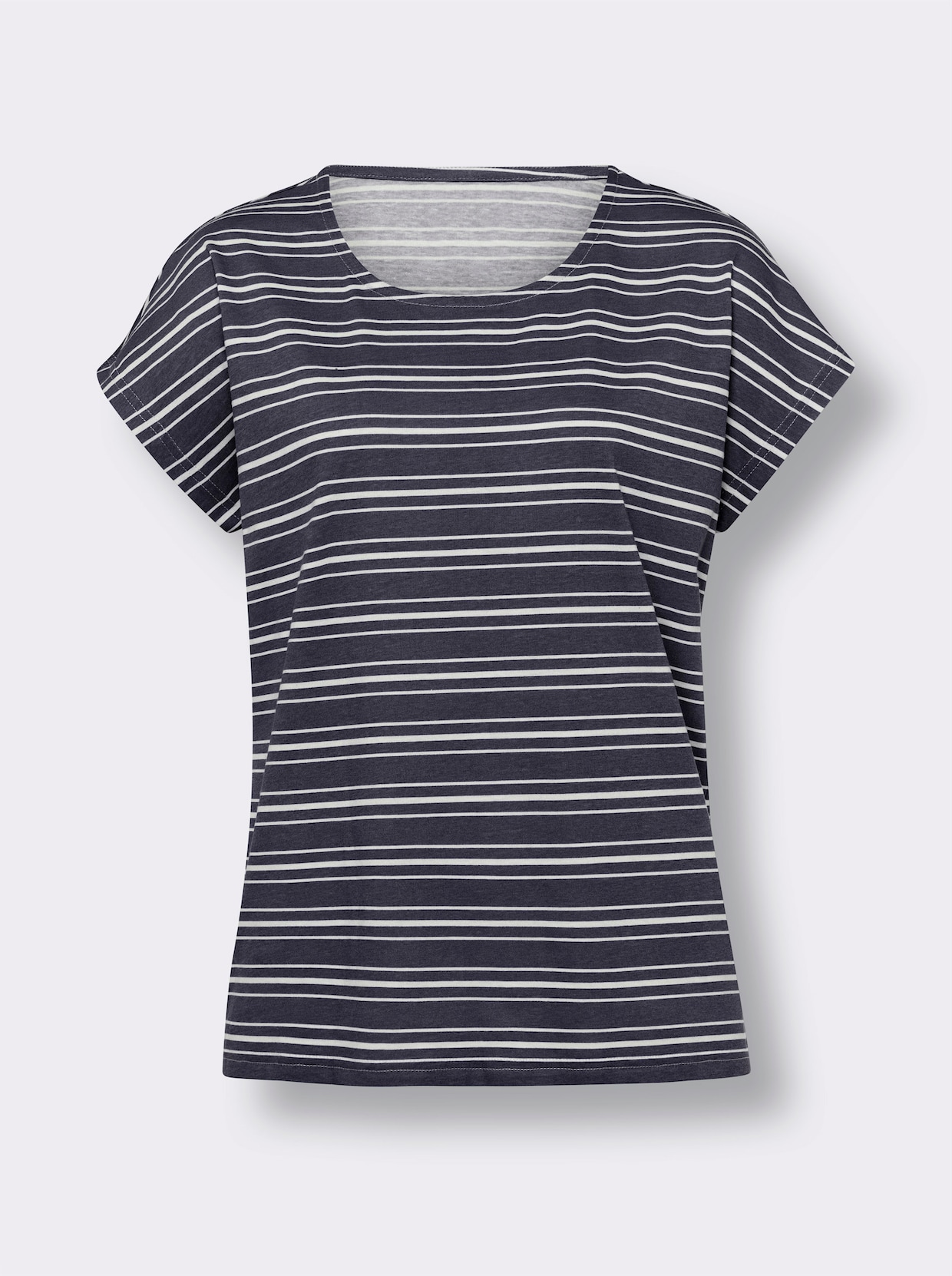 Shirt met ronde hals - marine/ecru gestreept