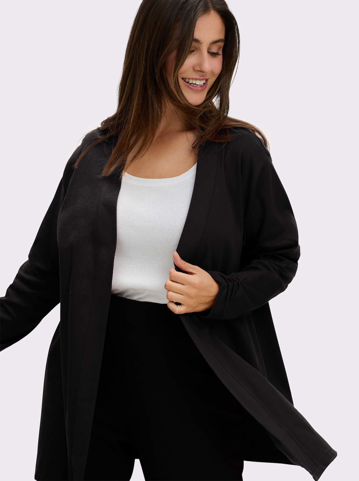 Shirtjacke mit Ärmel-Raffungen - schwarz