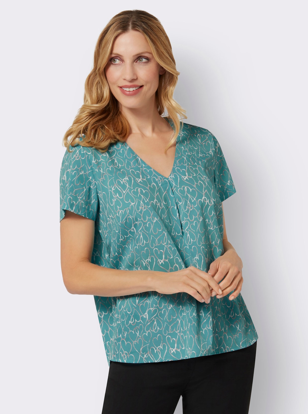 Comfortabele blouse - oceaan/ecru bedrukt