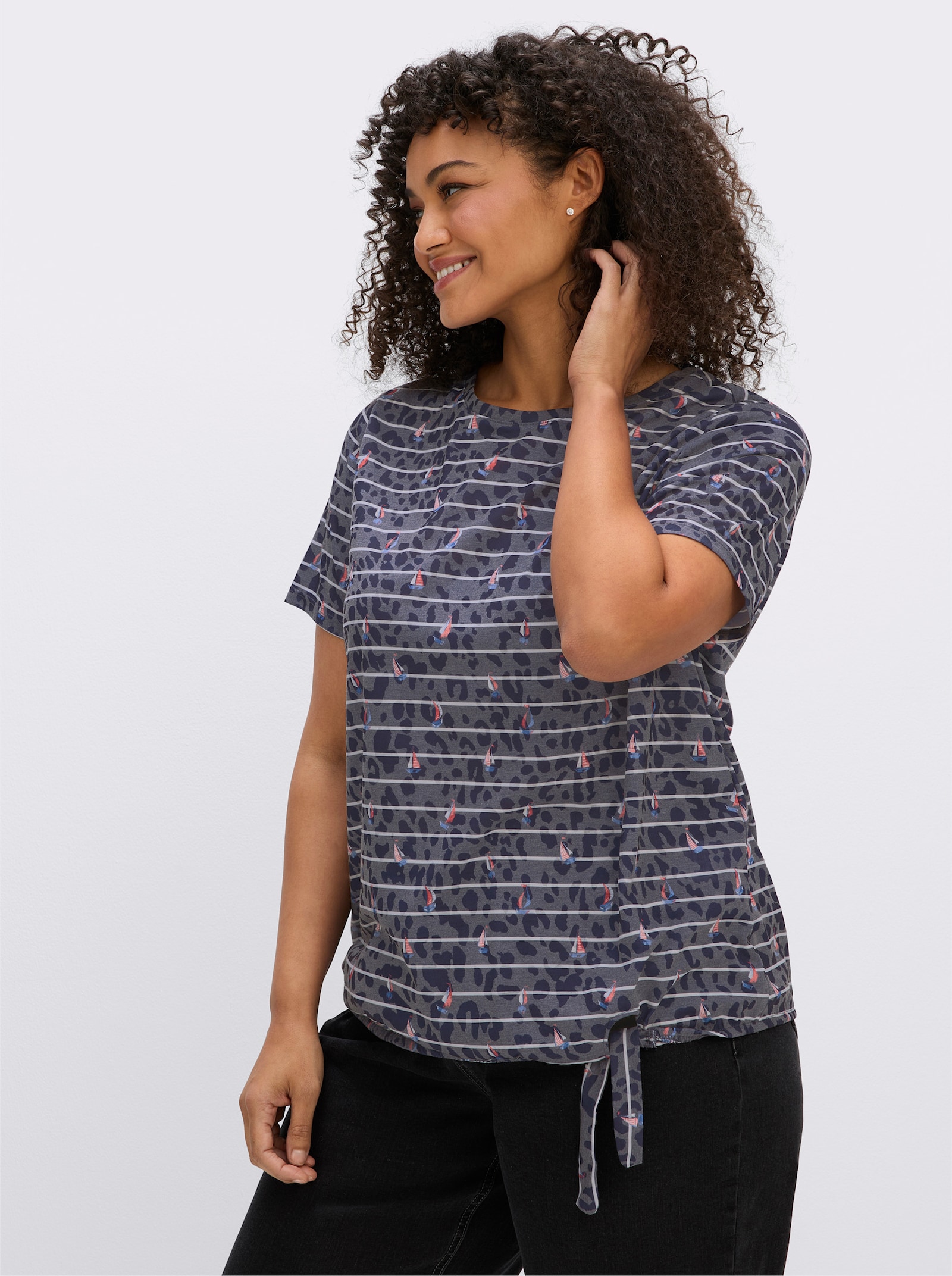 Rundhalsshirt in Ausbrenner-Qualität - marine-bedruckt