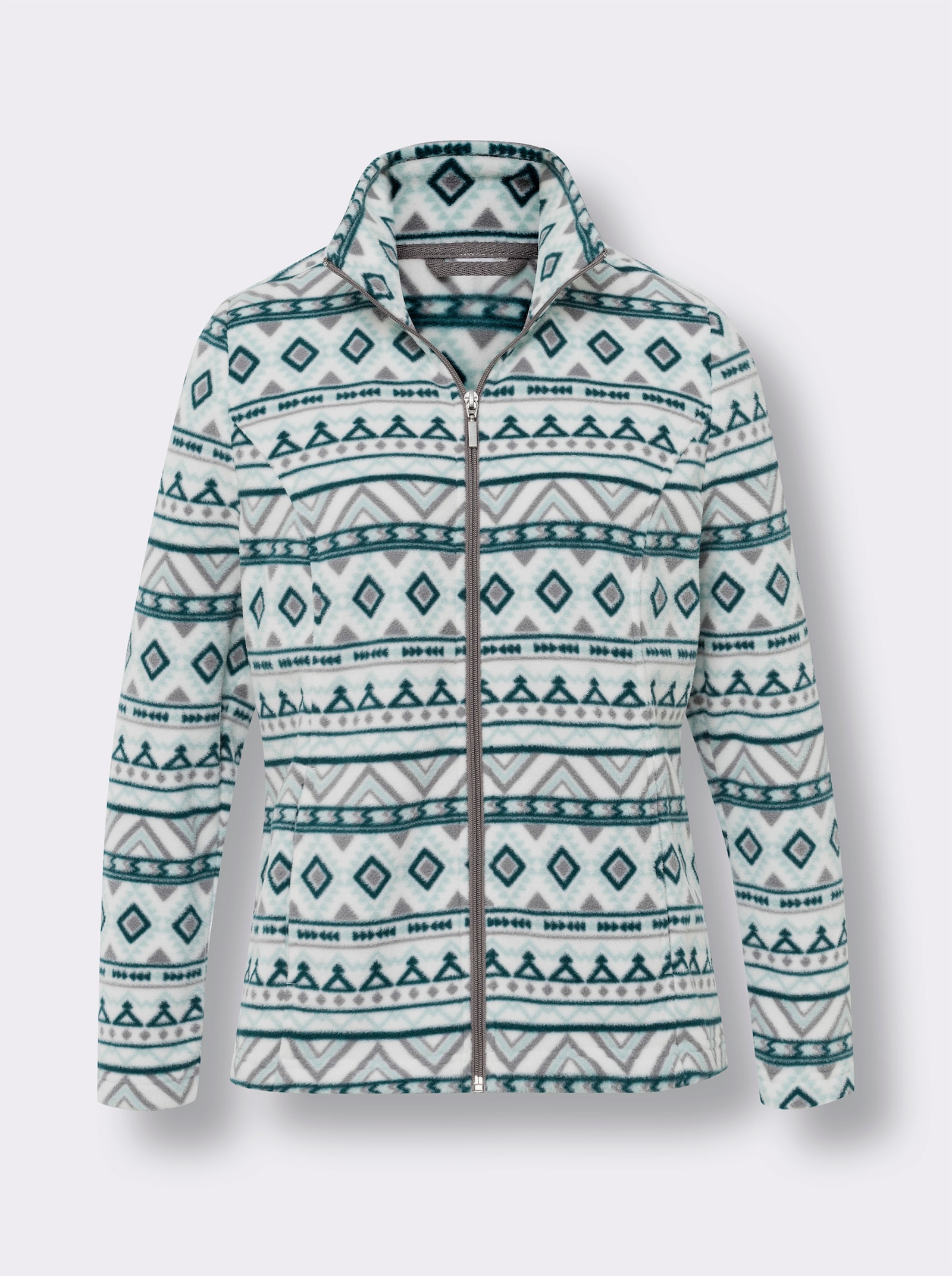 Fleecejacke mit Grafik-Muster - petrol-ecru-bedruckt