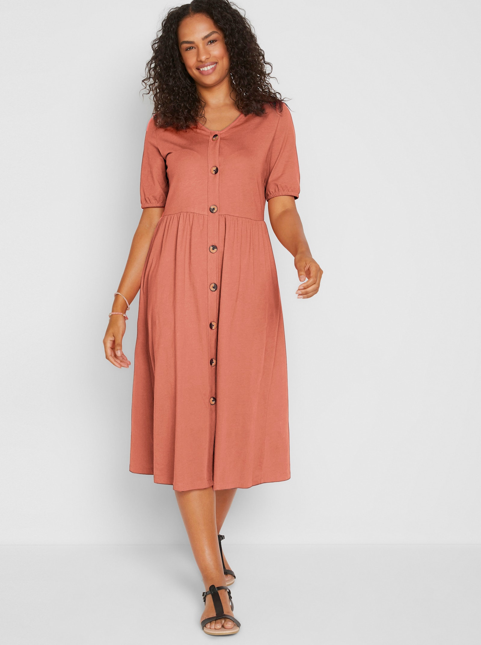 Baumwollkleid mit Knopfleiste - papaya