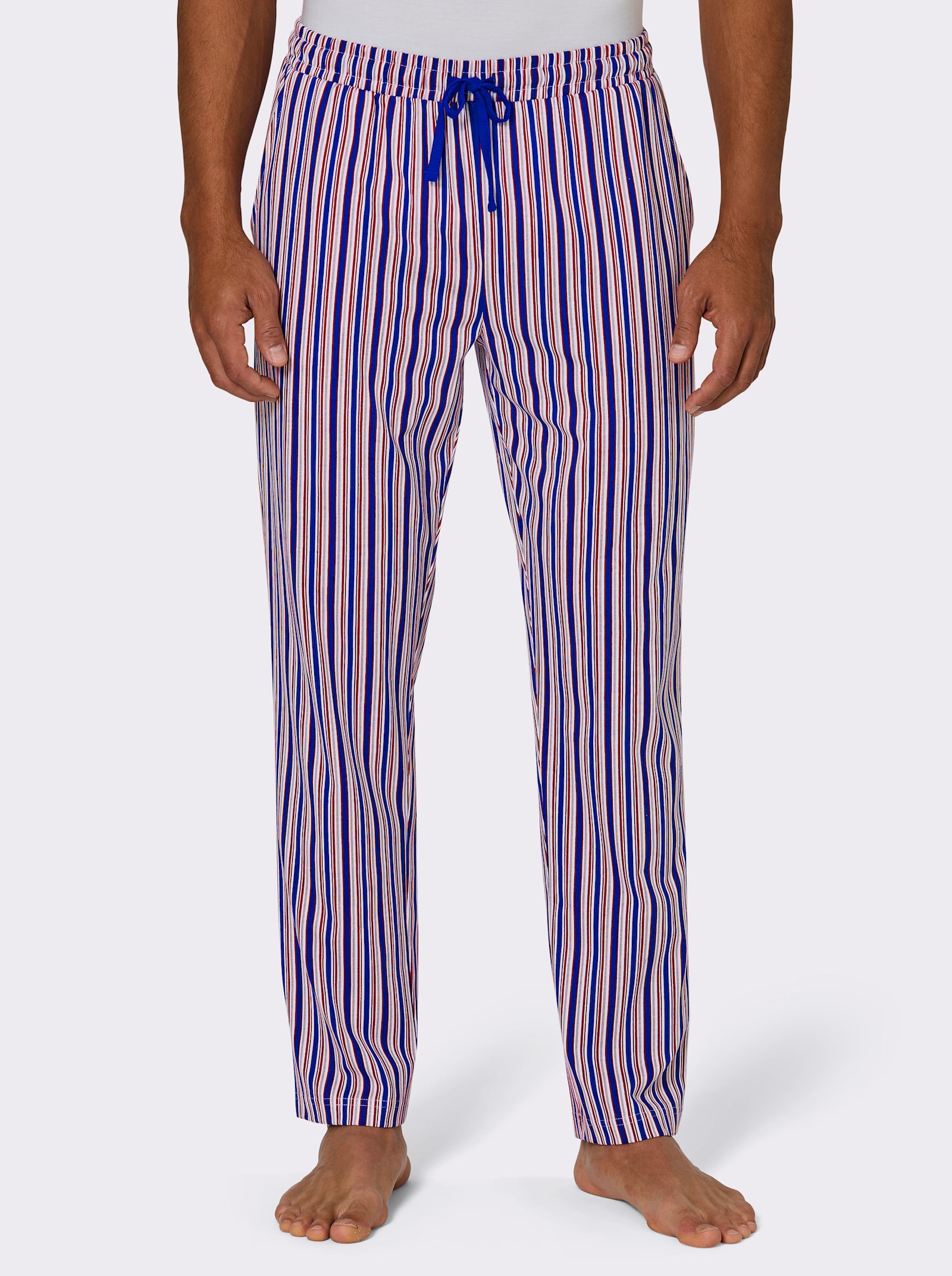 Hose lang - royalblau-kirsche-gestreift