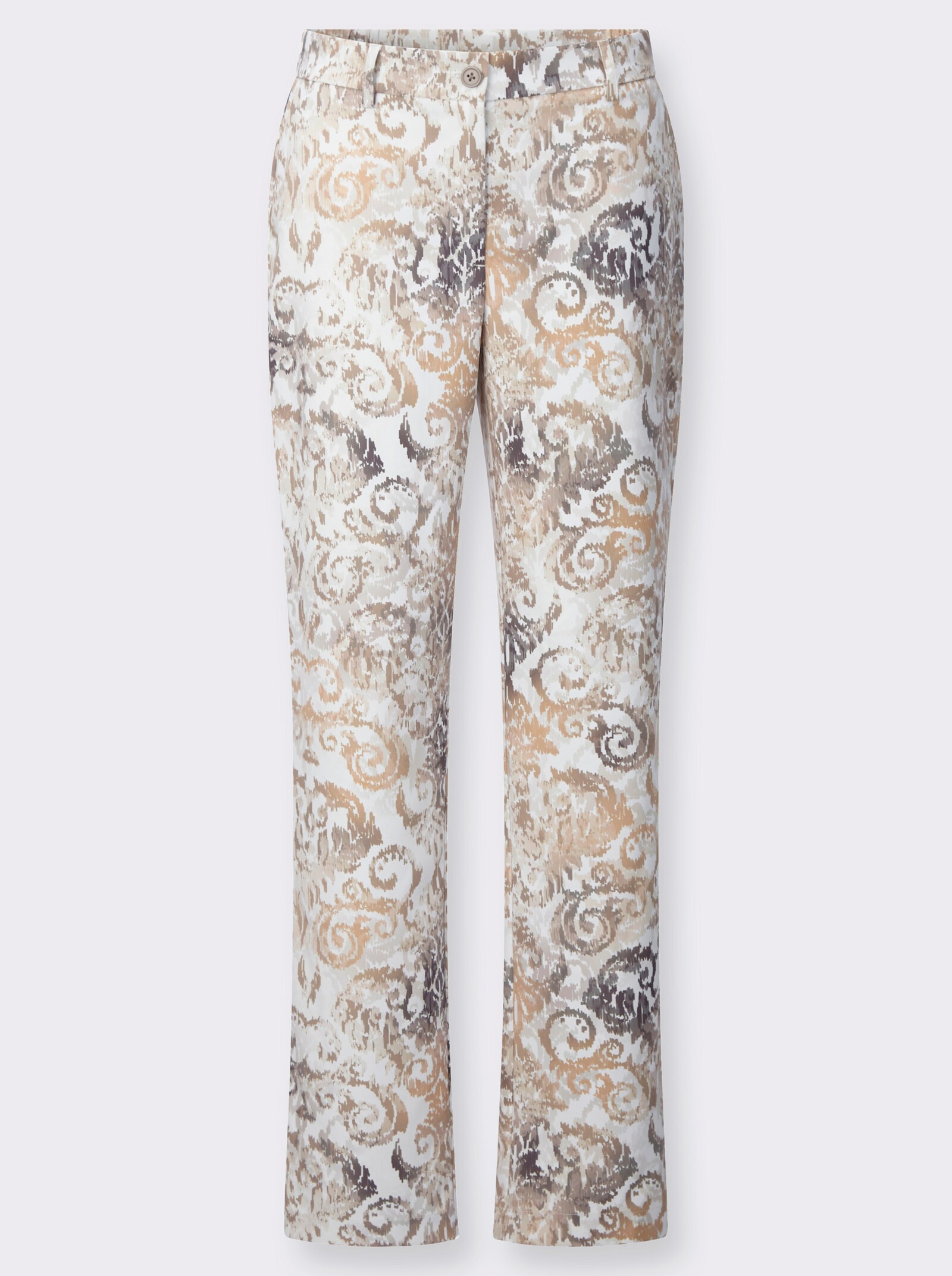 Hose mit Ornament-Dessin - ecru-beige-bedruckt