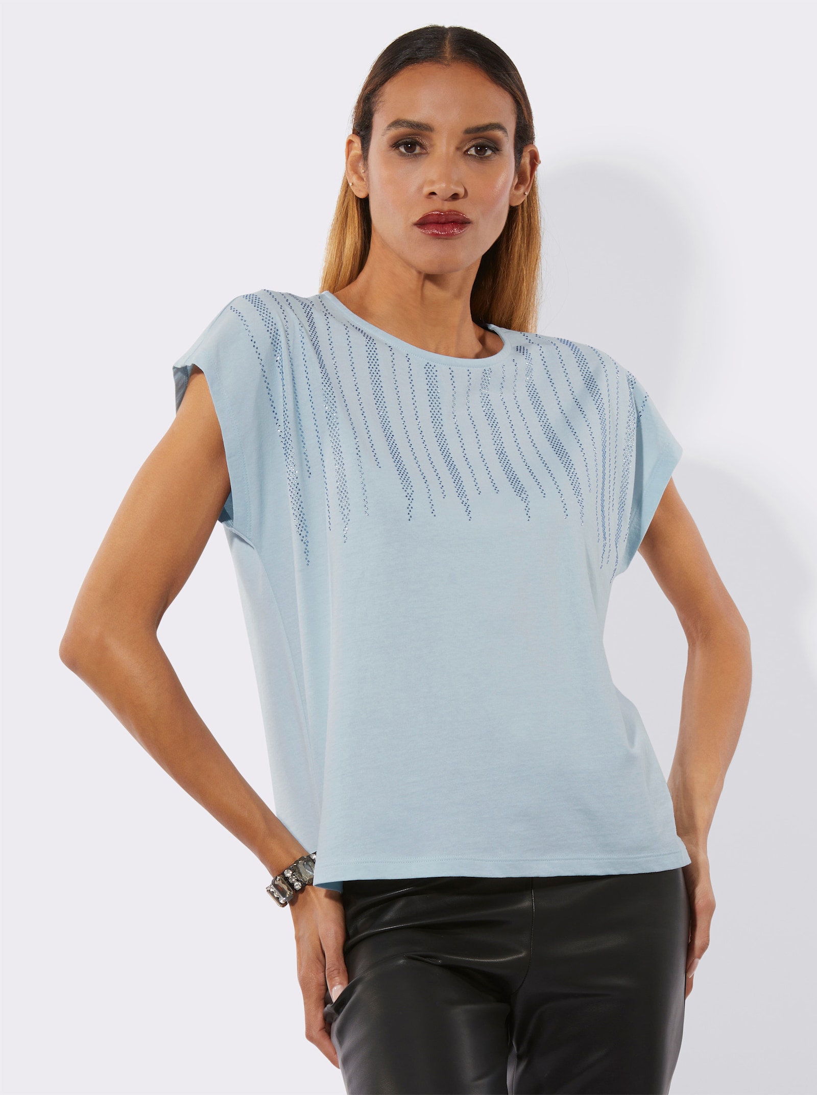 Kurzarmshirt mit Ziersteinchen - hellblau