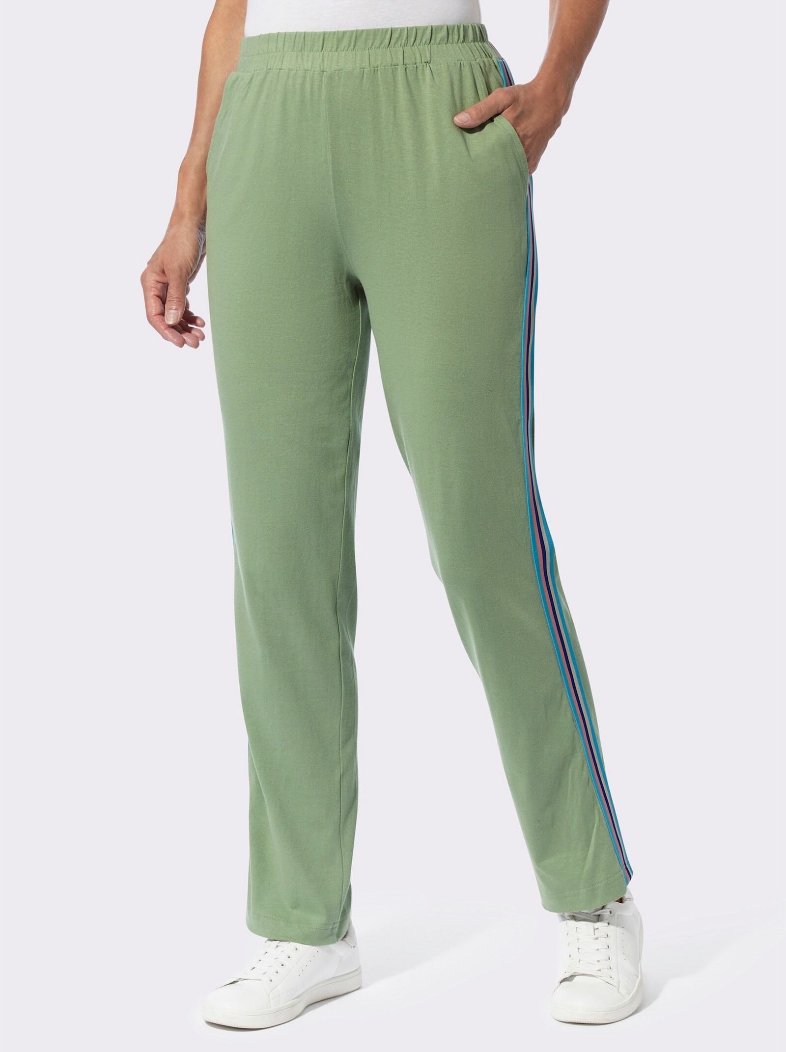Freizeithose mit Streifenband - eucalyptus
