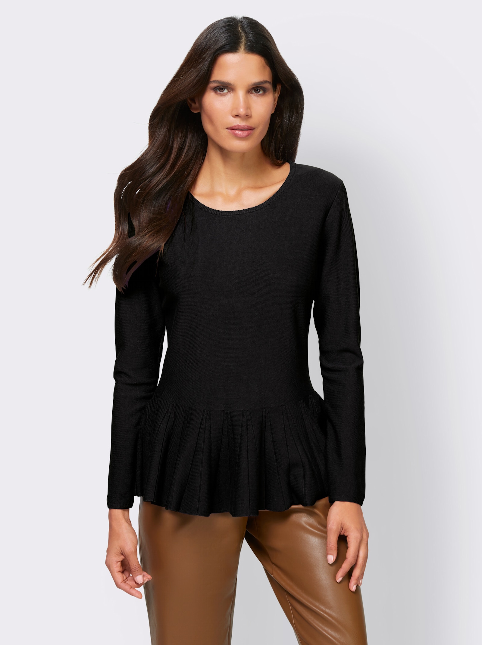 heine Rundhalspullover mit Schößchen - schwarz