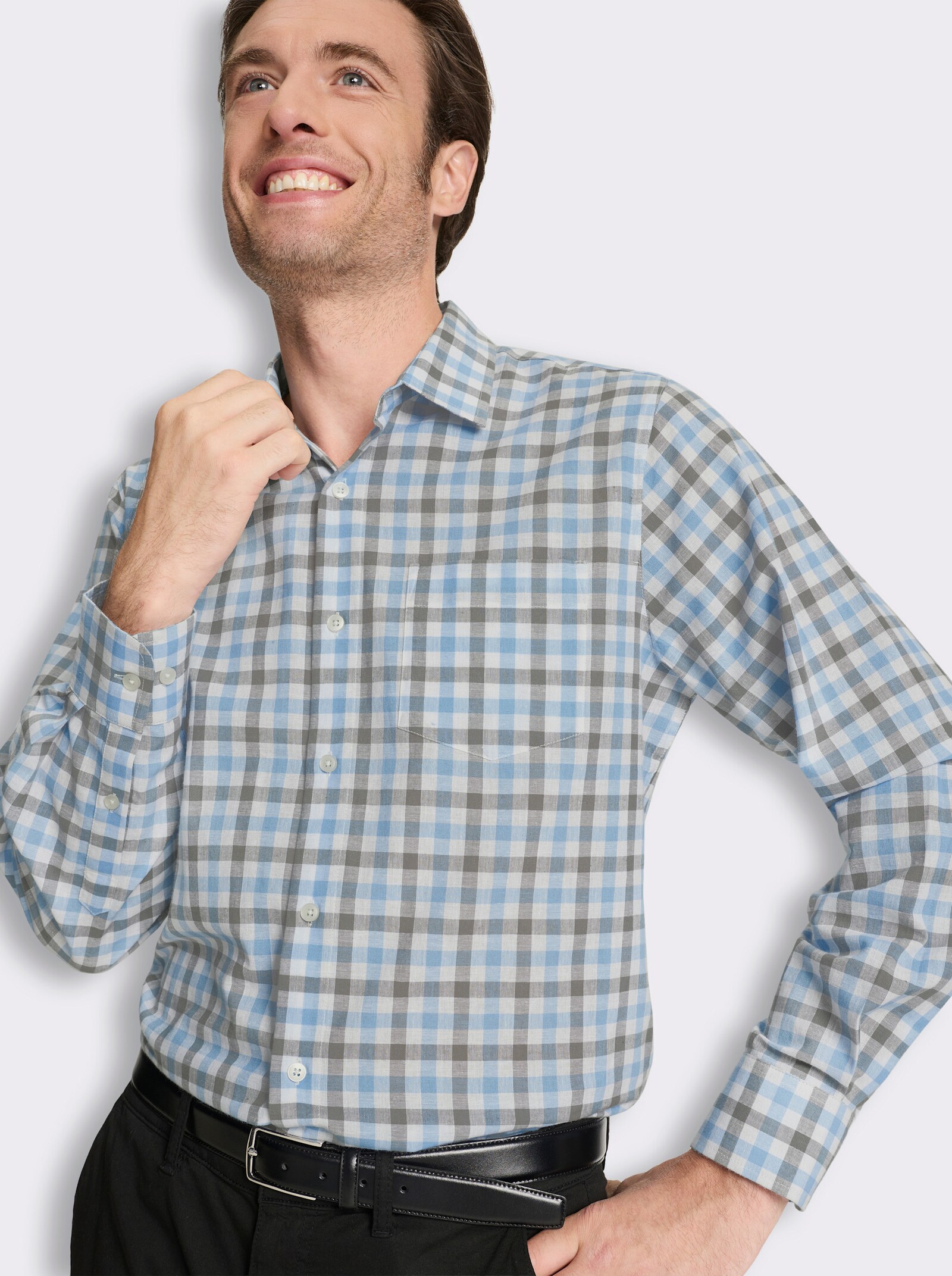 Marco Donati Langarmhemd in Popeline-Qualität - himmelblau-kariert
