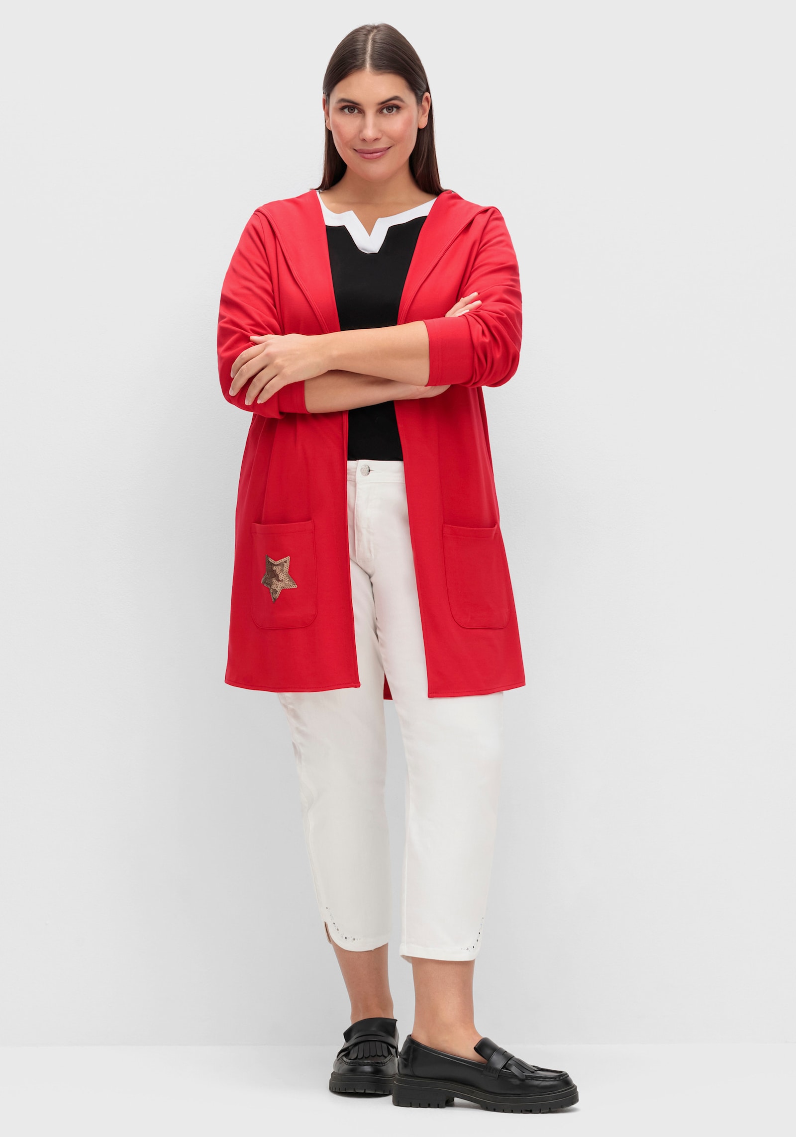 Shirtjacke mit Pailletten-Schriftzug hinten - rot
