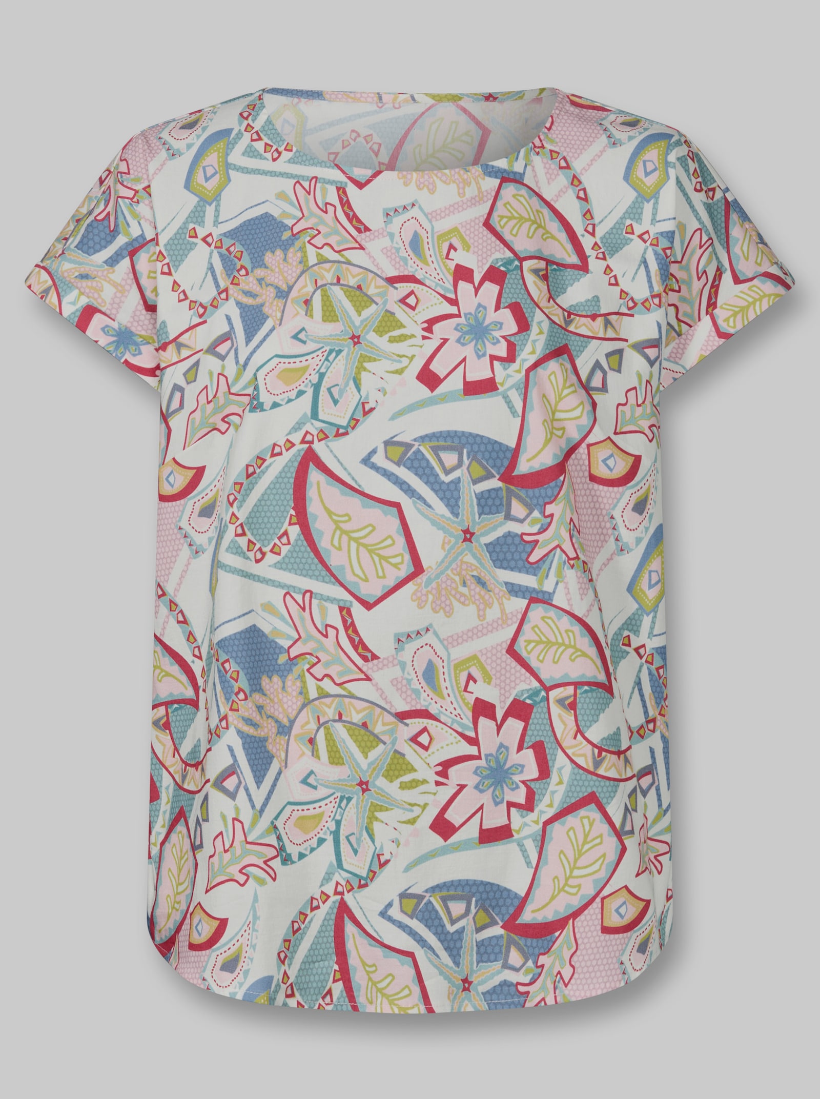 heine Druckbluse mit Ärmelaufschlag - ecru-hellrosé-bedruckt