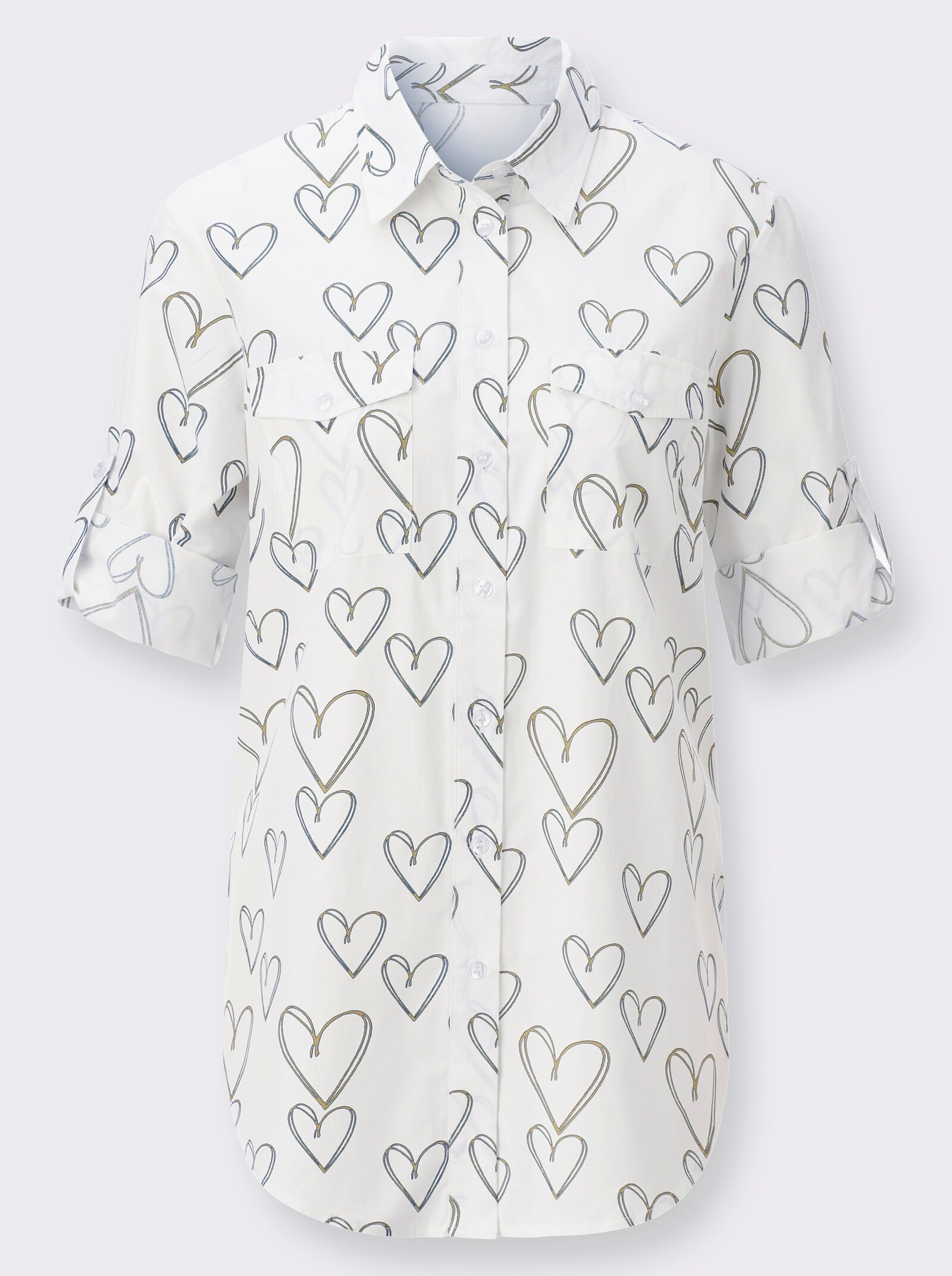 Longbluse mit Kellerfalte hinten - ecru-schilf-bedruckt