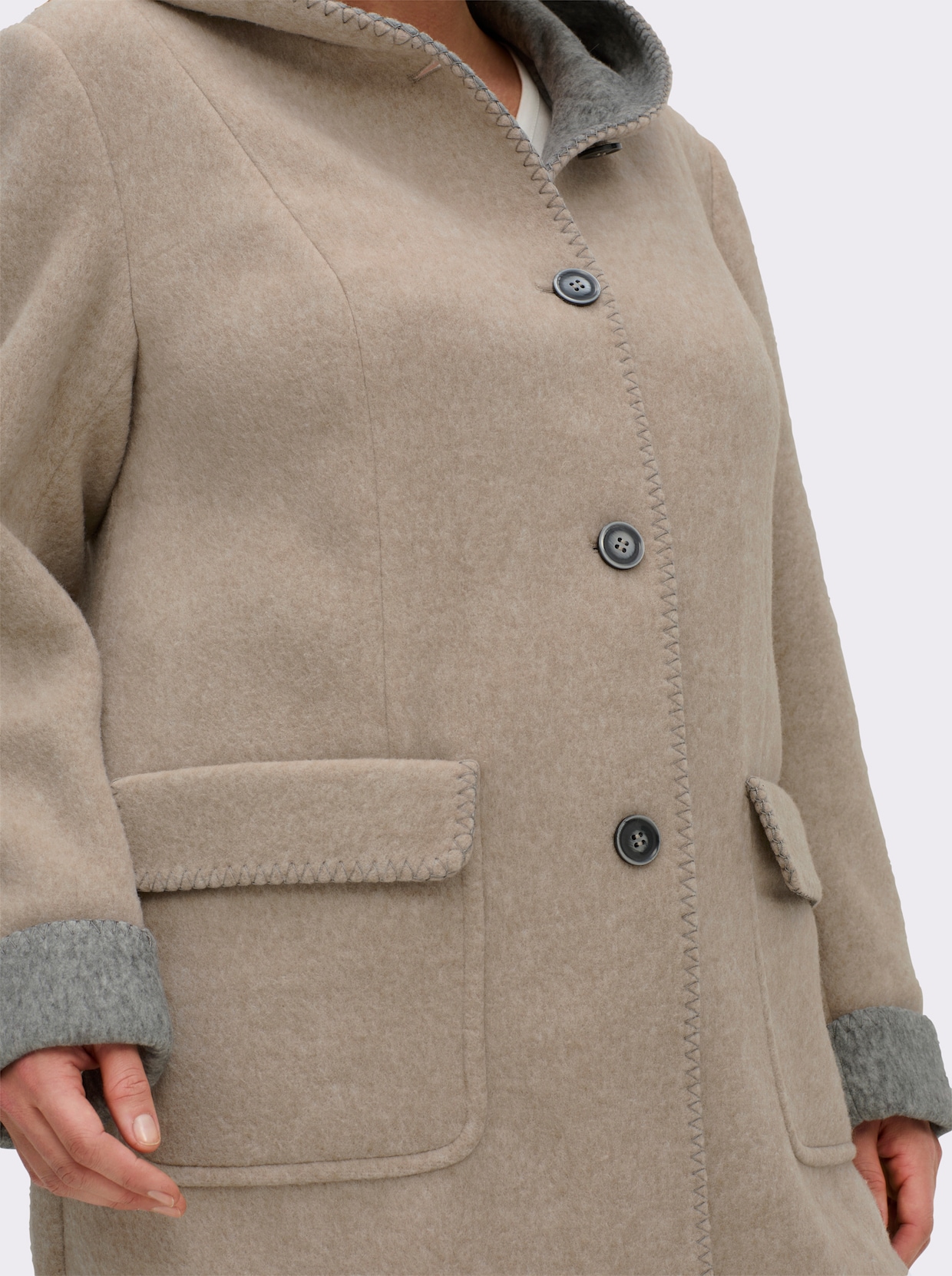 Kapuzenjacke in Woll-Optik - stein