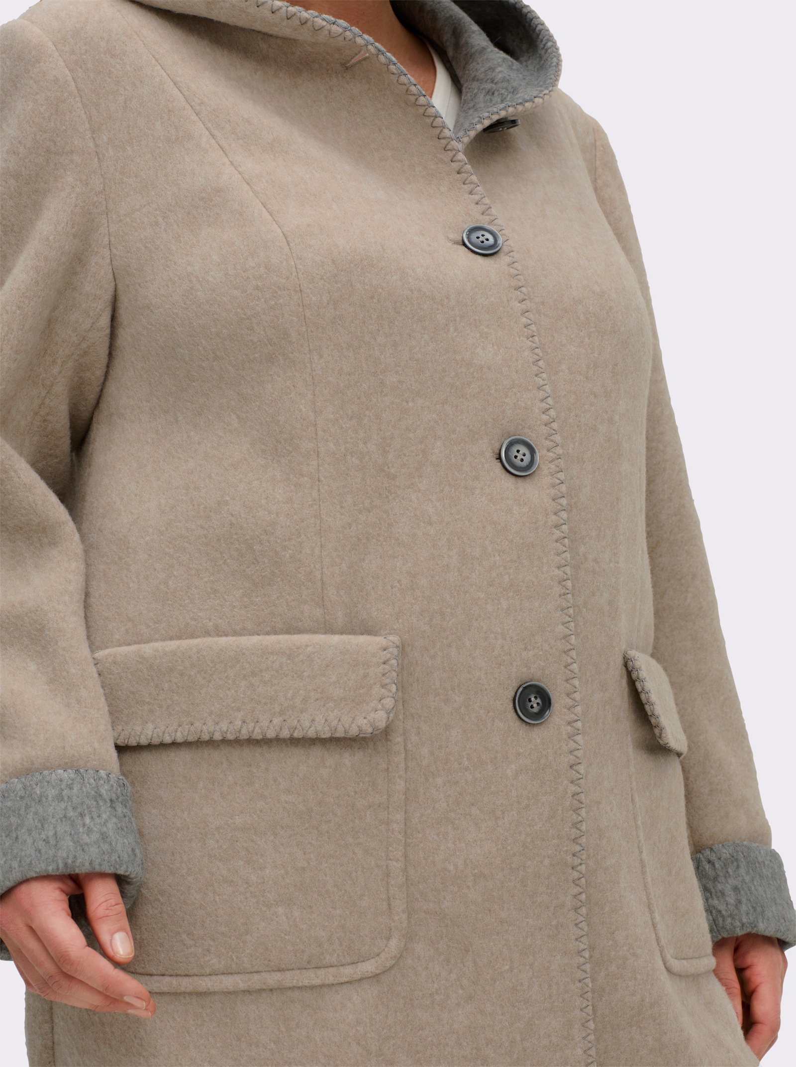 Kapuzenjacke in Woll-Optik - stein