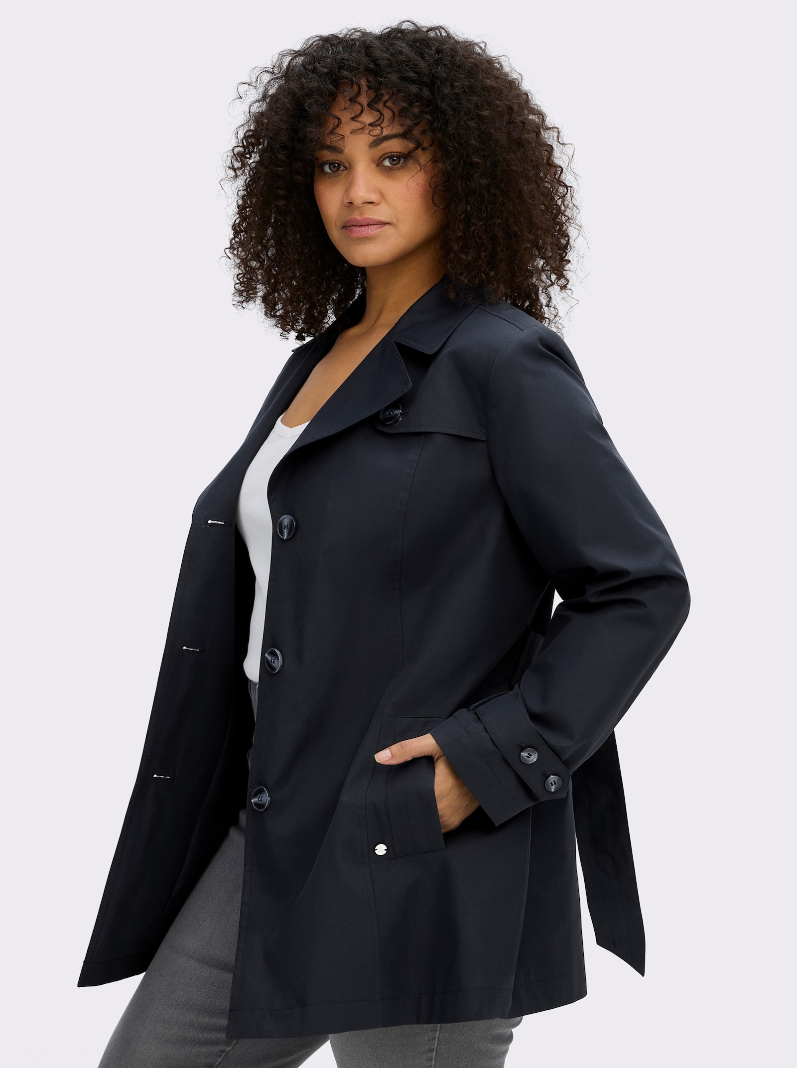 sheego Trench-coat court, imperméable - bleu foncé