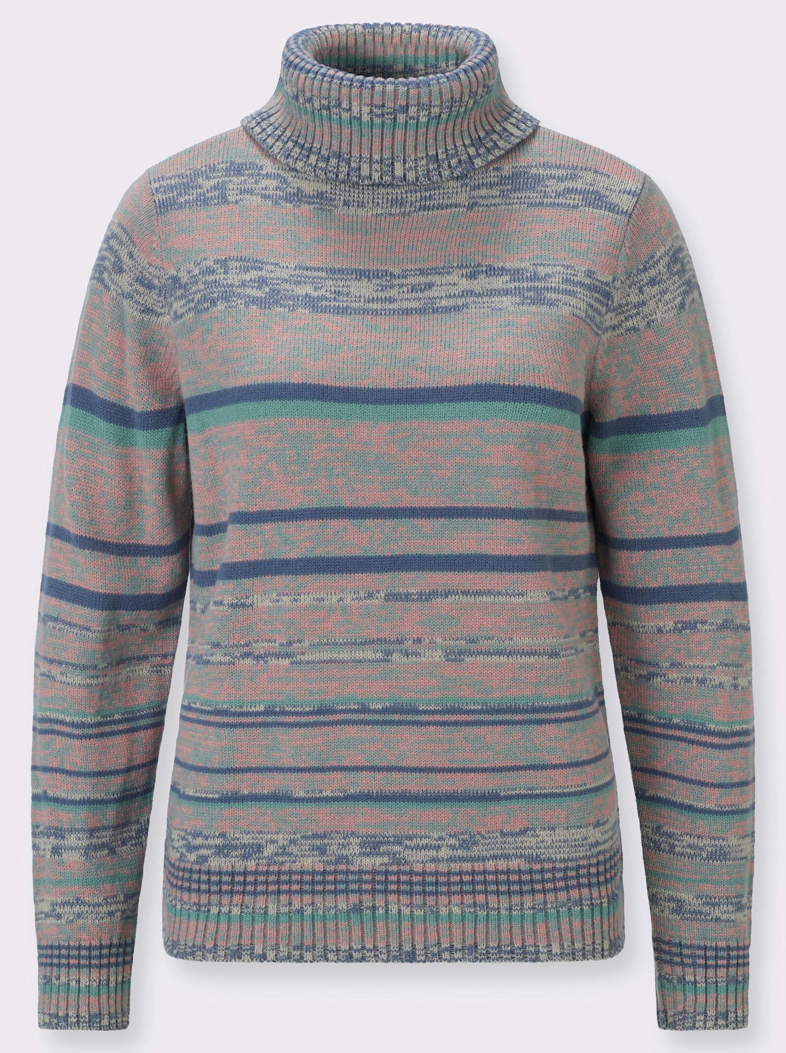 Rollkragenpullover in Melange-Optik - rosenholz-jade-gemustert