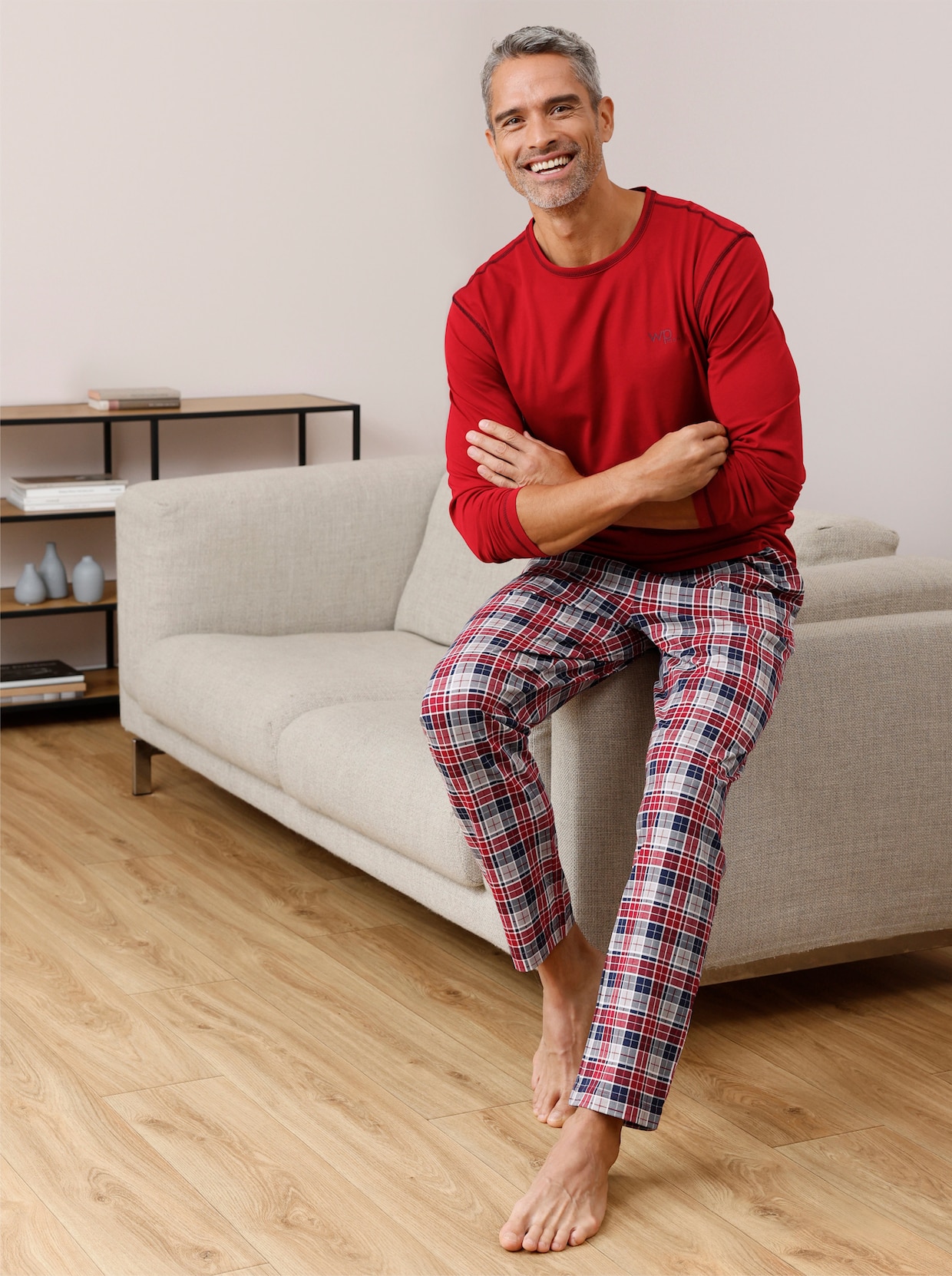 wäschepur men Schlafanzüge - marine-apfel-bedruckt + marine-kirsche-bedruckt