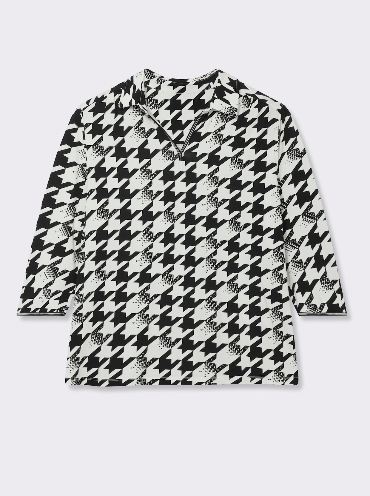 Poloshirt mit 3/4-Ärmeln - schwarz-ecru-bedruckt