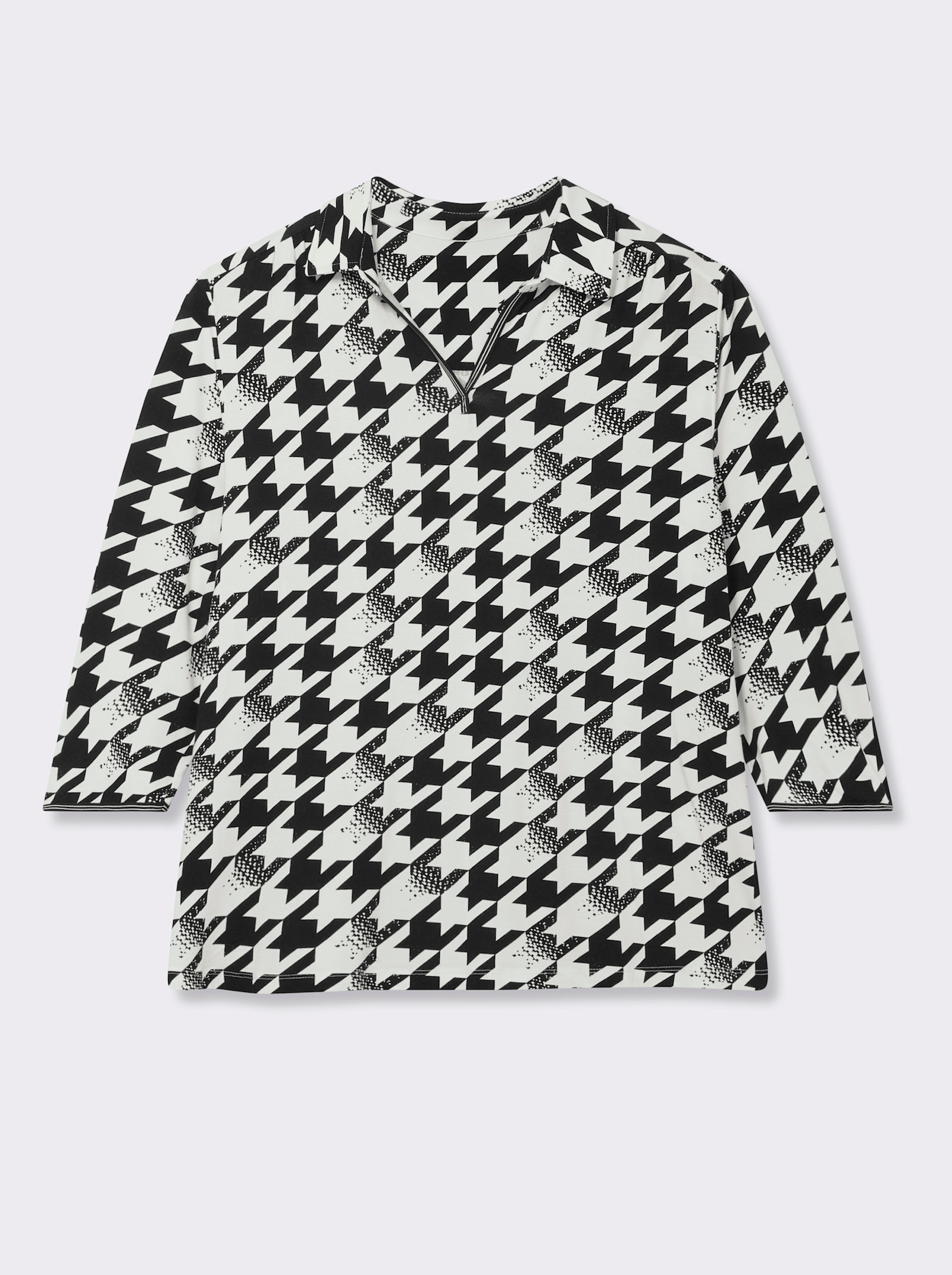 Poloshirt mit 3/4-Ärmeln - schwarz-ecru-bedruckt