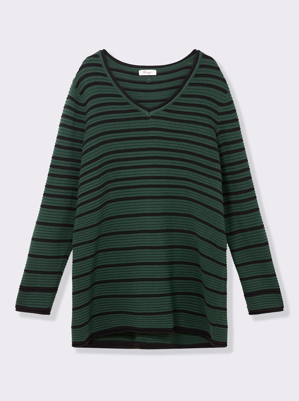 sheego Streifenpullover - moos-schwarz-geringelt