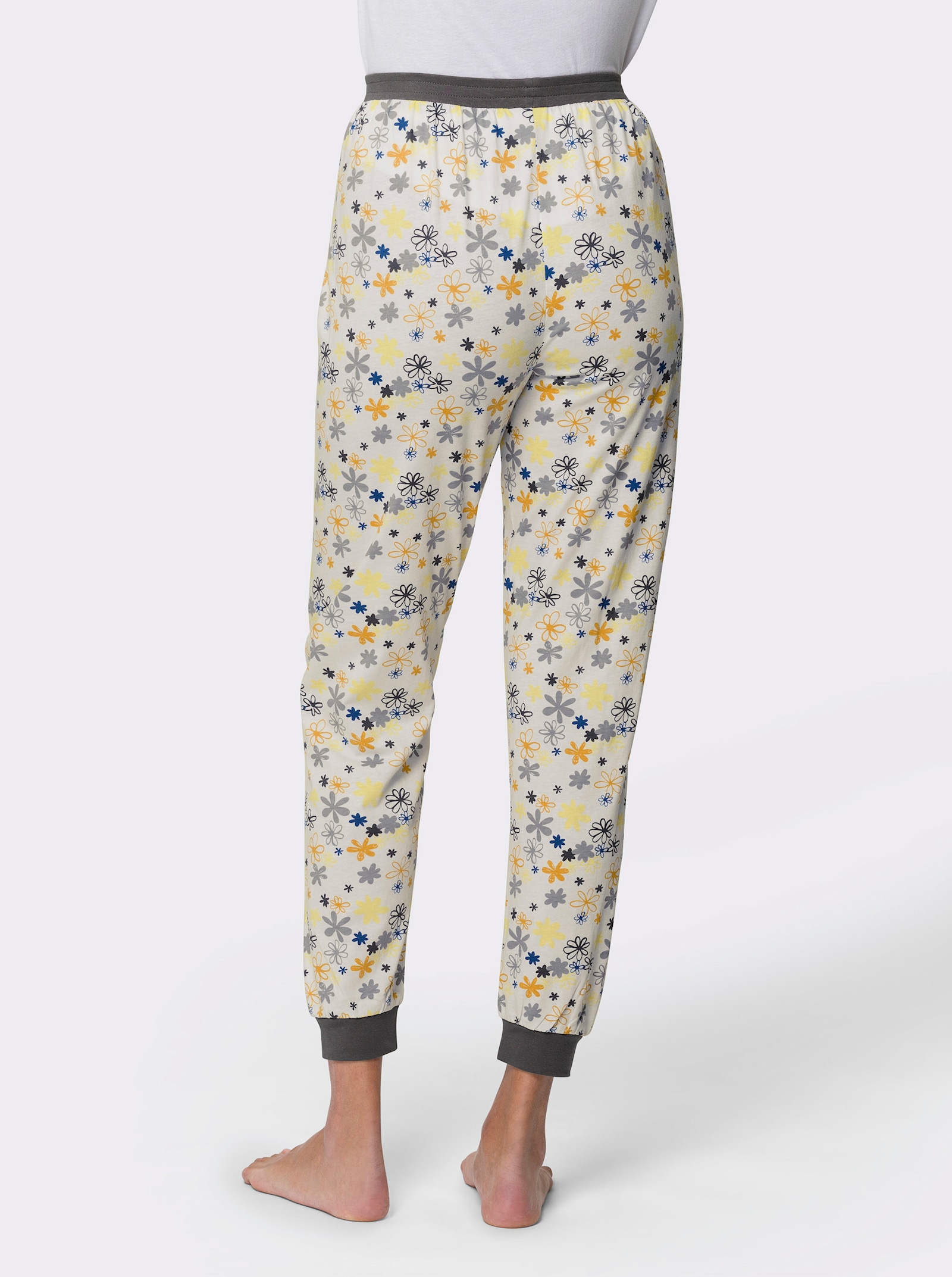 Pyjamabroek met elastische contrastboordjes - ecru/steengrijs gedessineerd