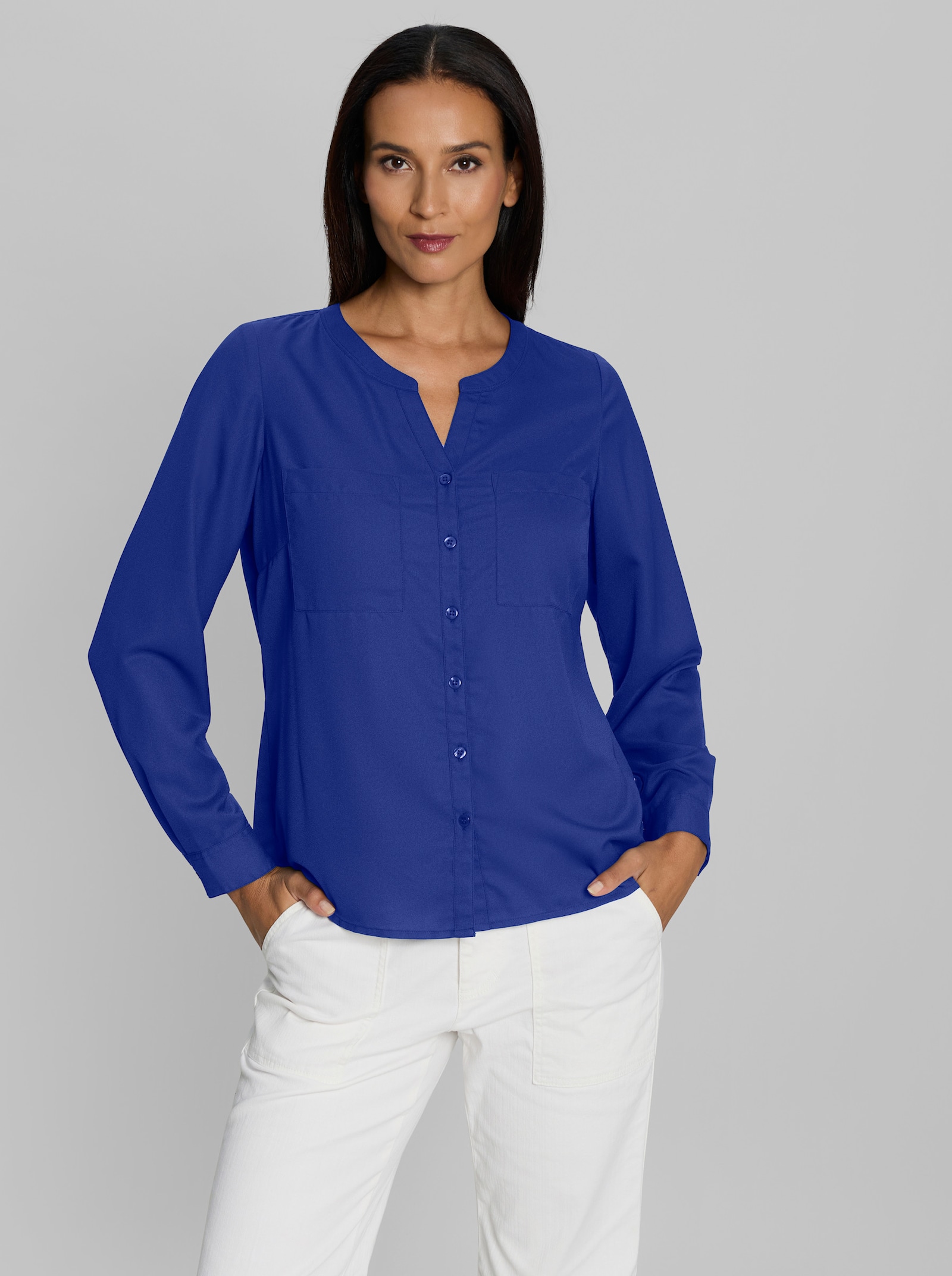 heine Crêpebluse mit Brusttaschen - royalblau