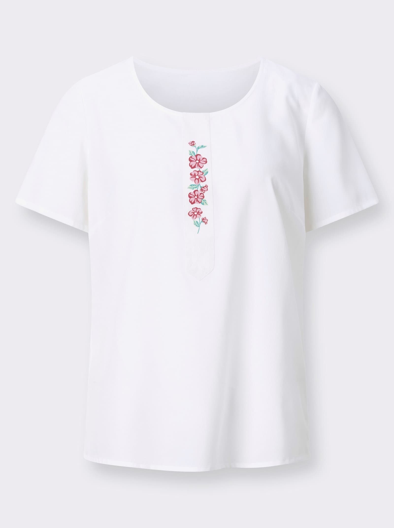 Kurzarm-Bluse mit Blütendruck - weiß-rot