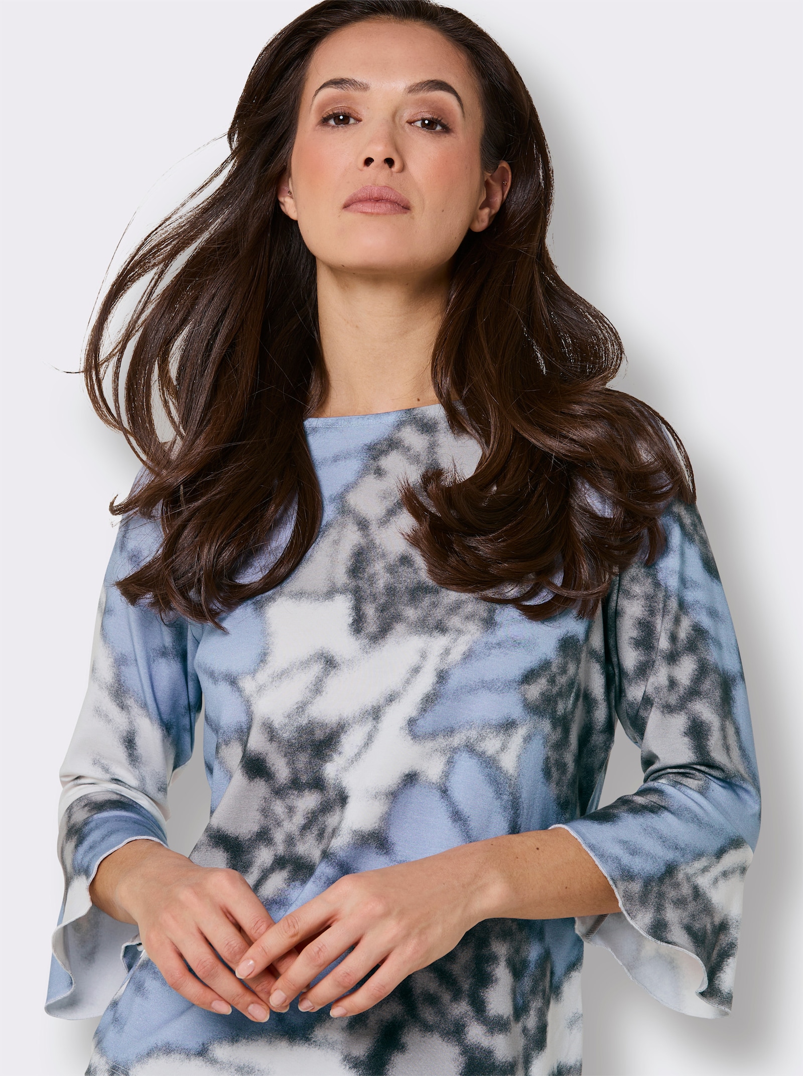 CREATION L PREMIUM 3/4-Arm-Shirt mit Volants - ecru-eisblau