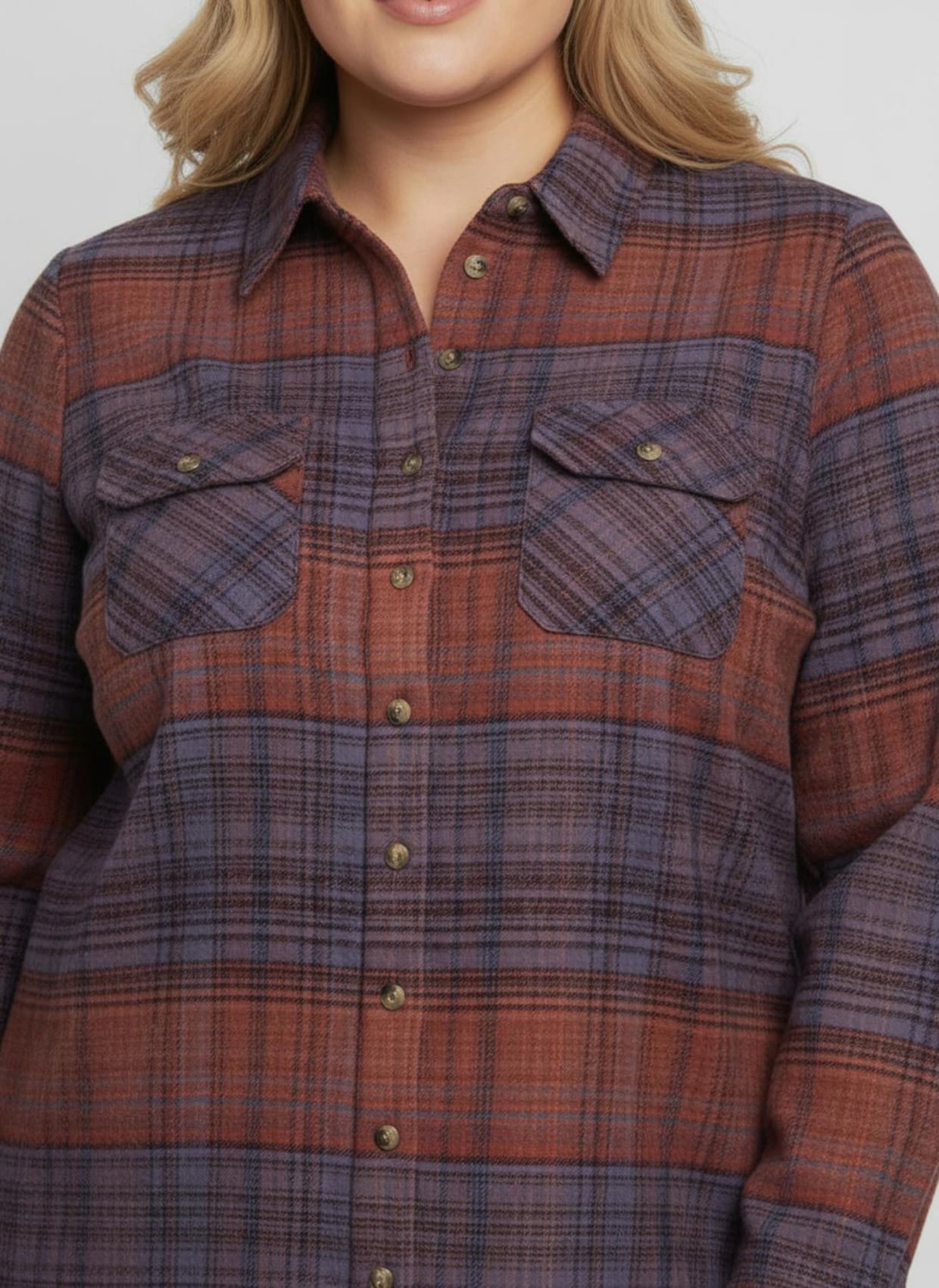 Flanellbluse im Karo-Muster - mittelblau-terra-kariert