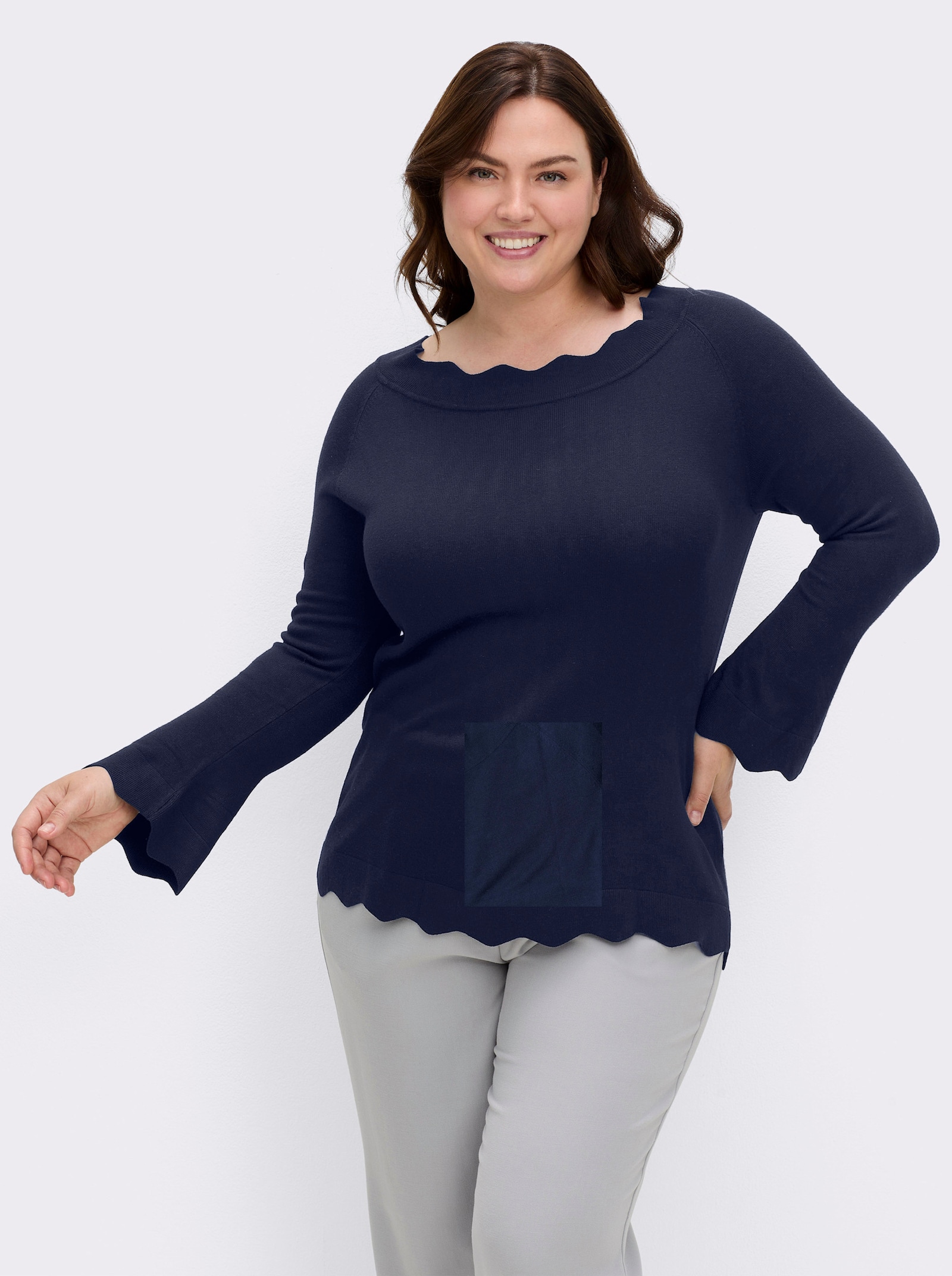 Strickpullover mit Wellenkanten - marine