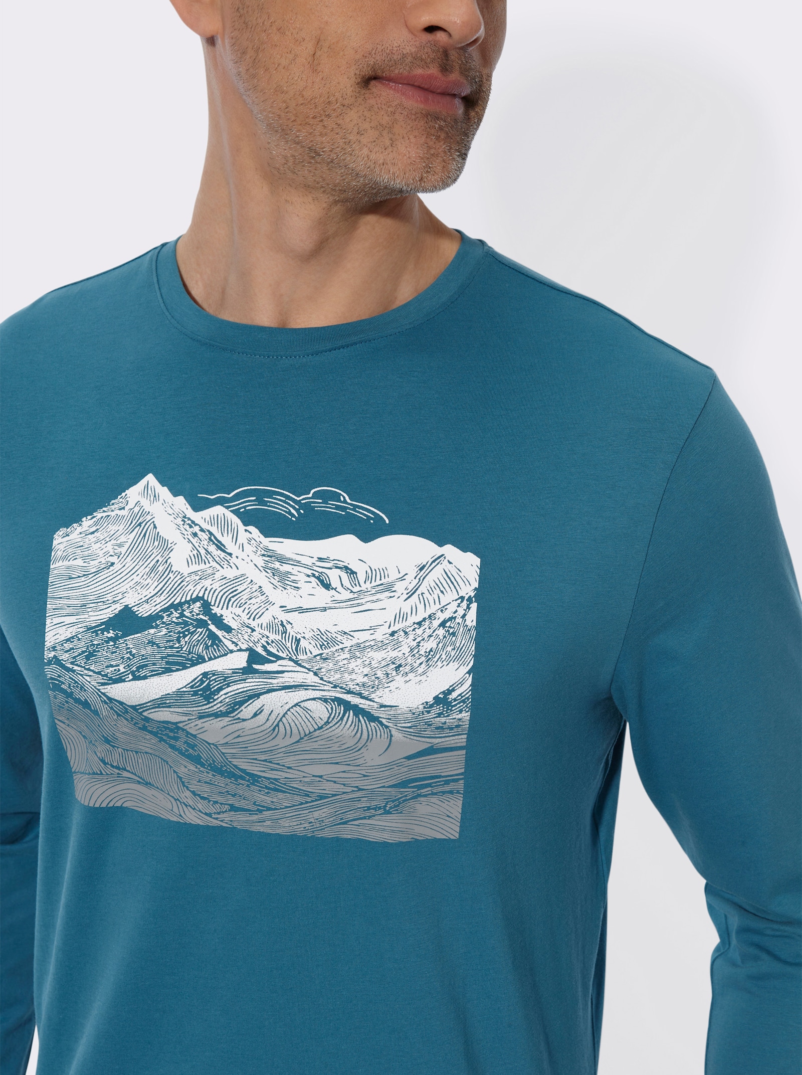 Langarmshirt mit Gebirgs-Druckmotiv - topas