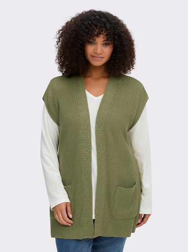 Strickweste mit Zopfmuster vorne - schilf