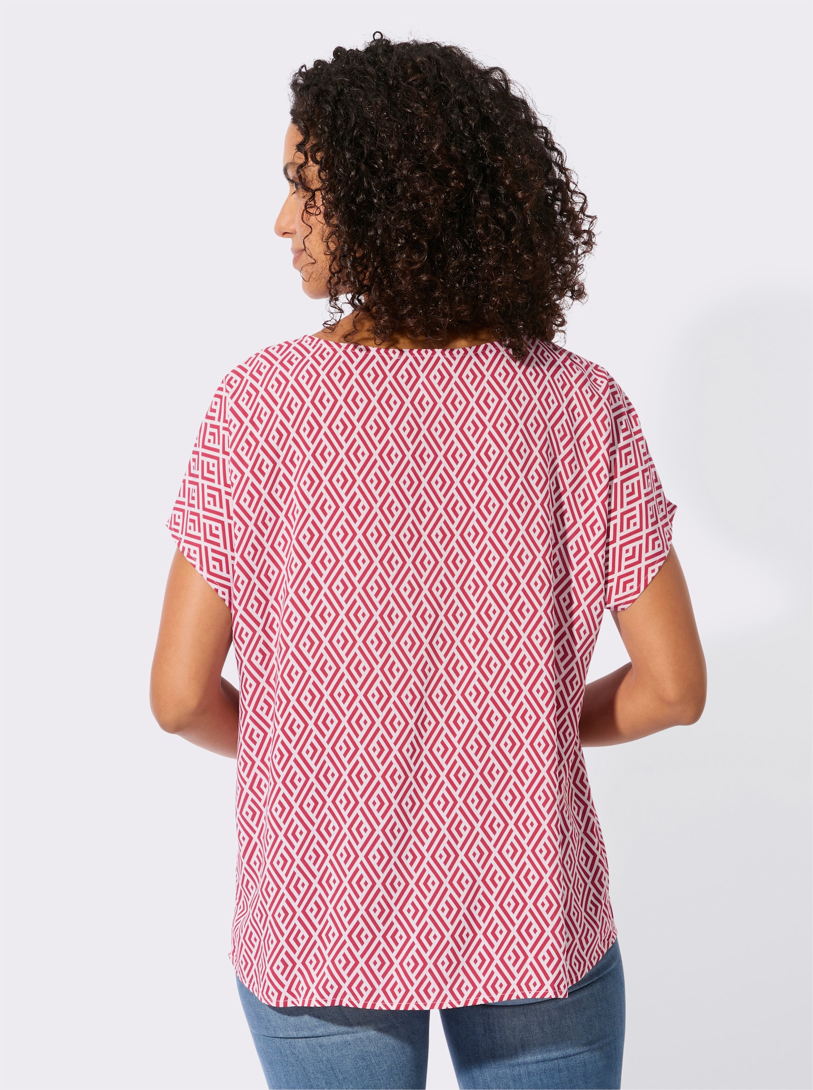 Druckbluse aus reiner Viskose - ecru-rot-bedruckt