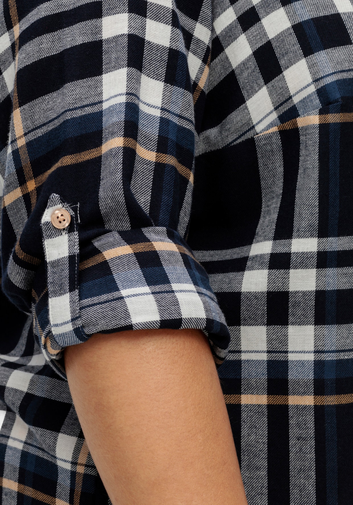 Flanellbluse - marine-camel-kariert