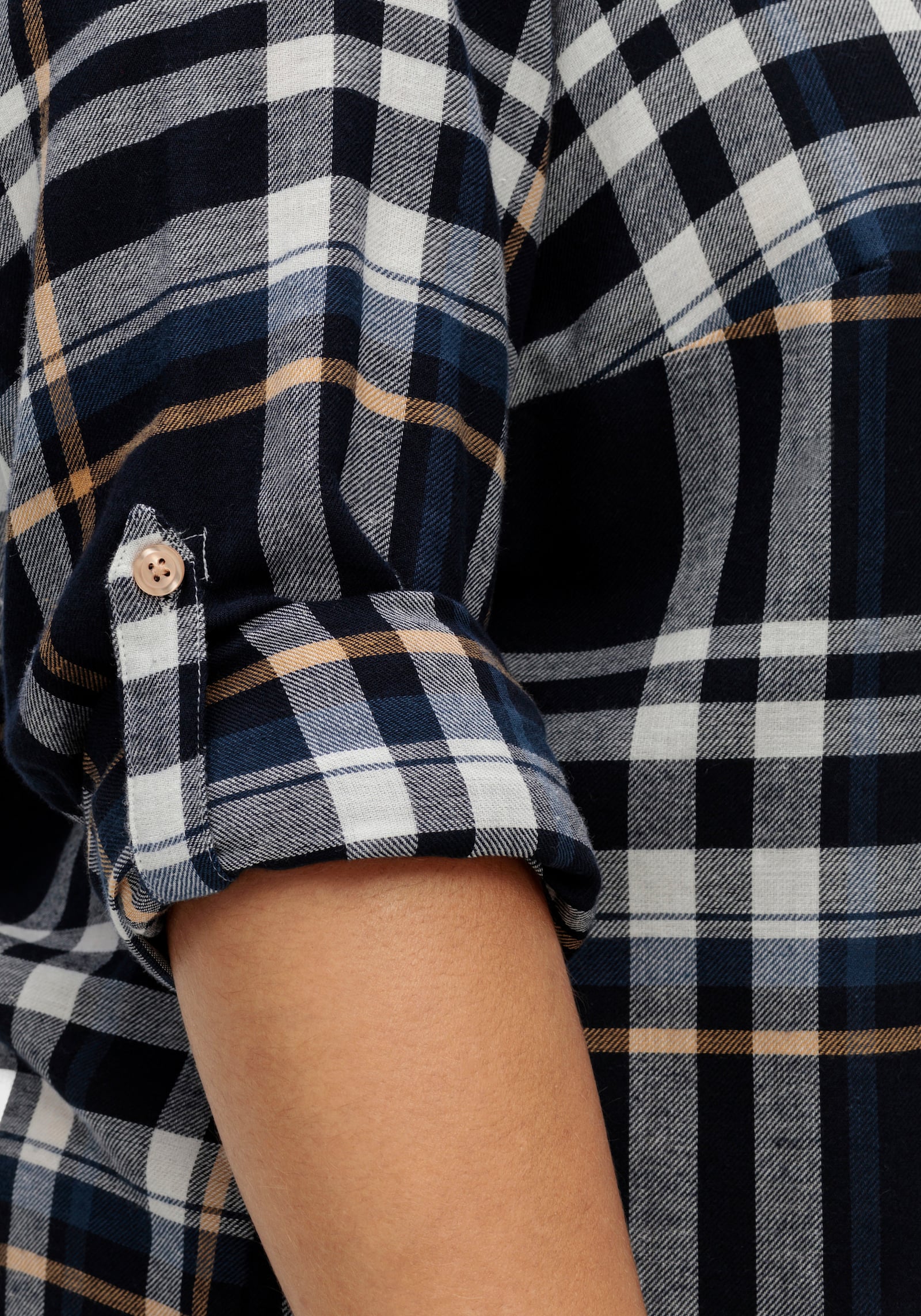 Flanellbluse mit krempelbaren Ärmeln - marine-camel-kariert