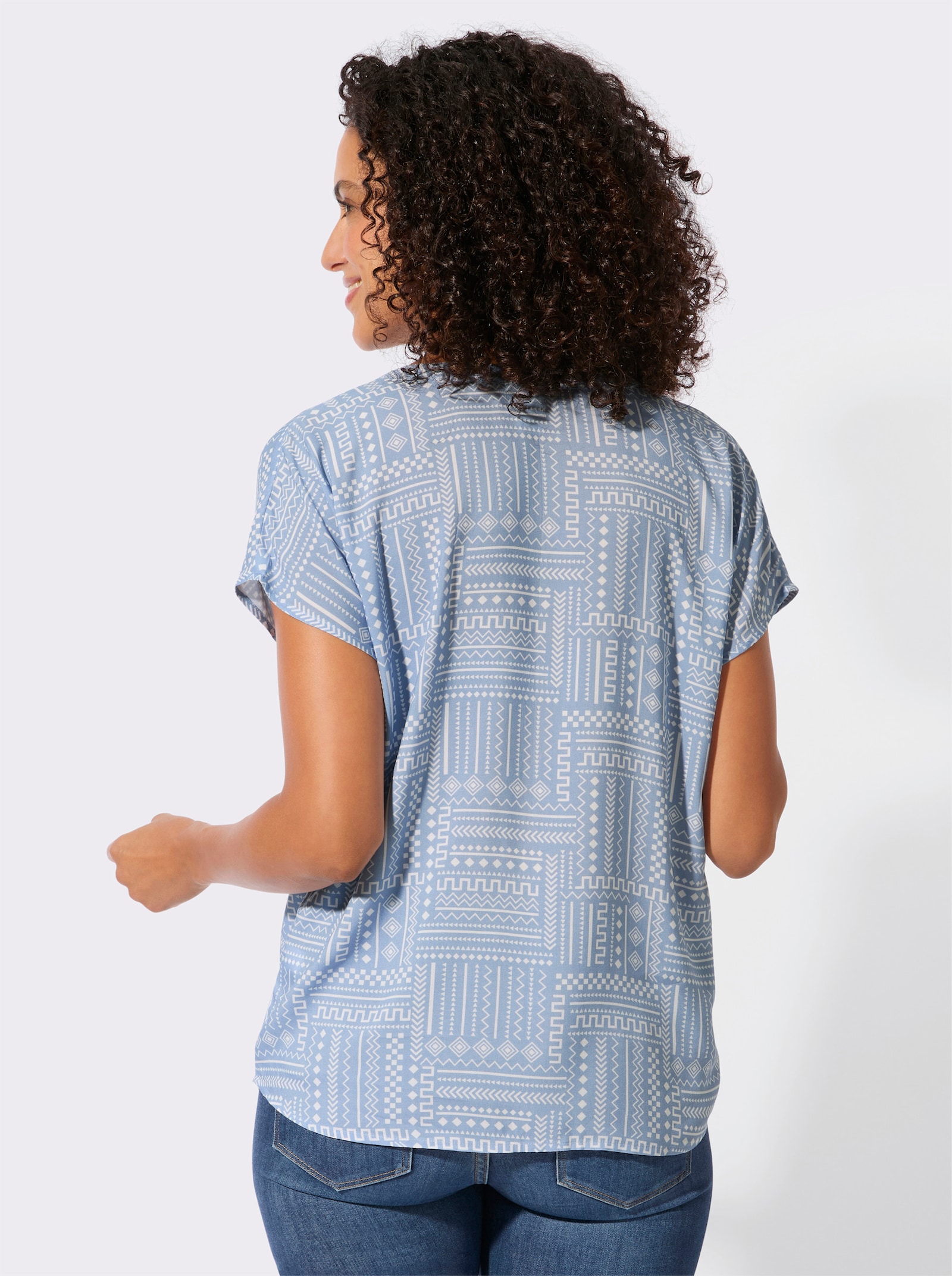 Druckbluse aus reiner Viskose - bleu-ecru-gemustert