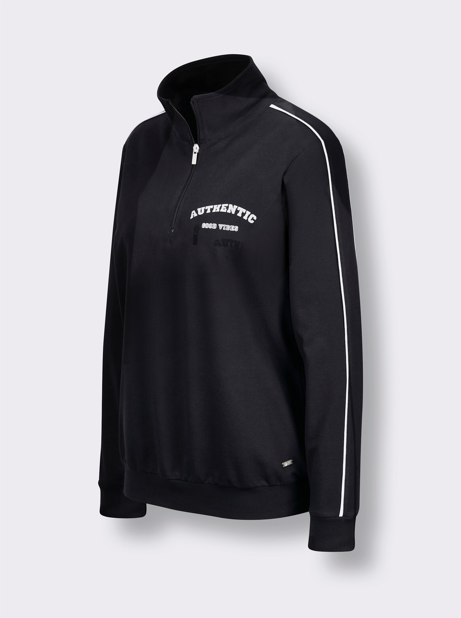 feel good Langarmshirt mit Zipper - schwarz-weiß
