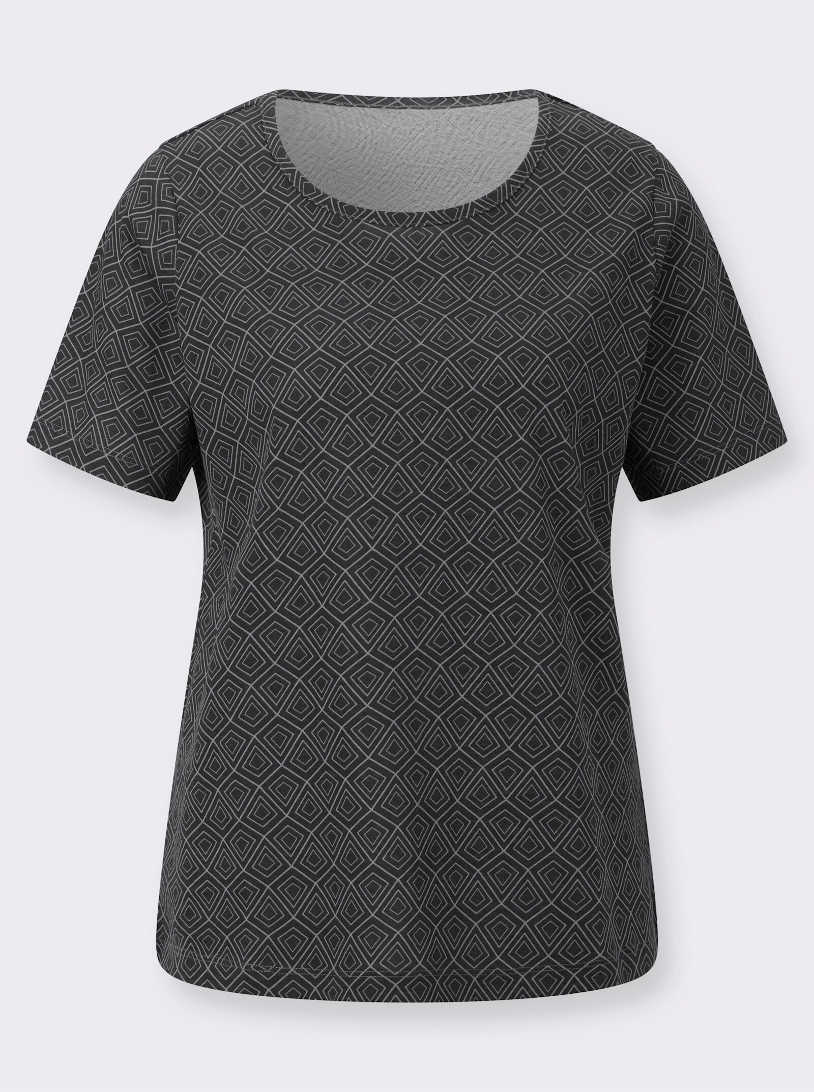 Freizeitshirt mit Grafik-Muster allover - schwarz-steingrau-bedruckt