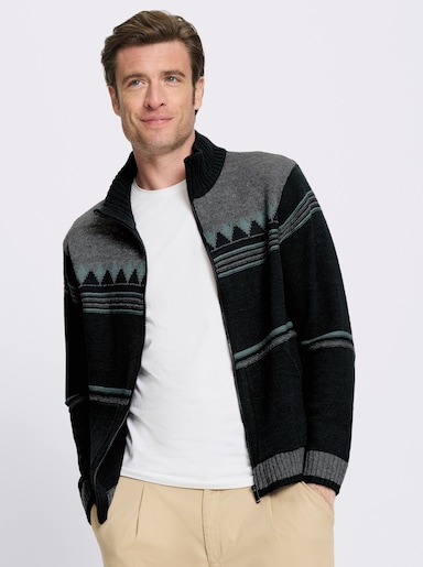 Catamaran Strickjacke mit Woll-Anteil - schwarz-gemustert
