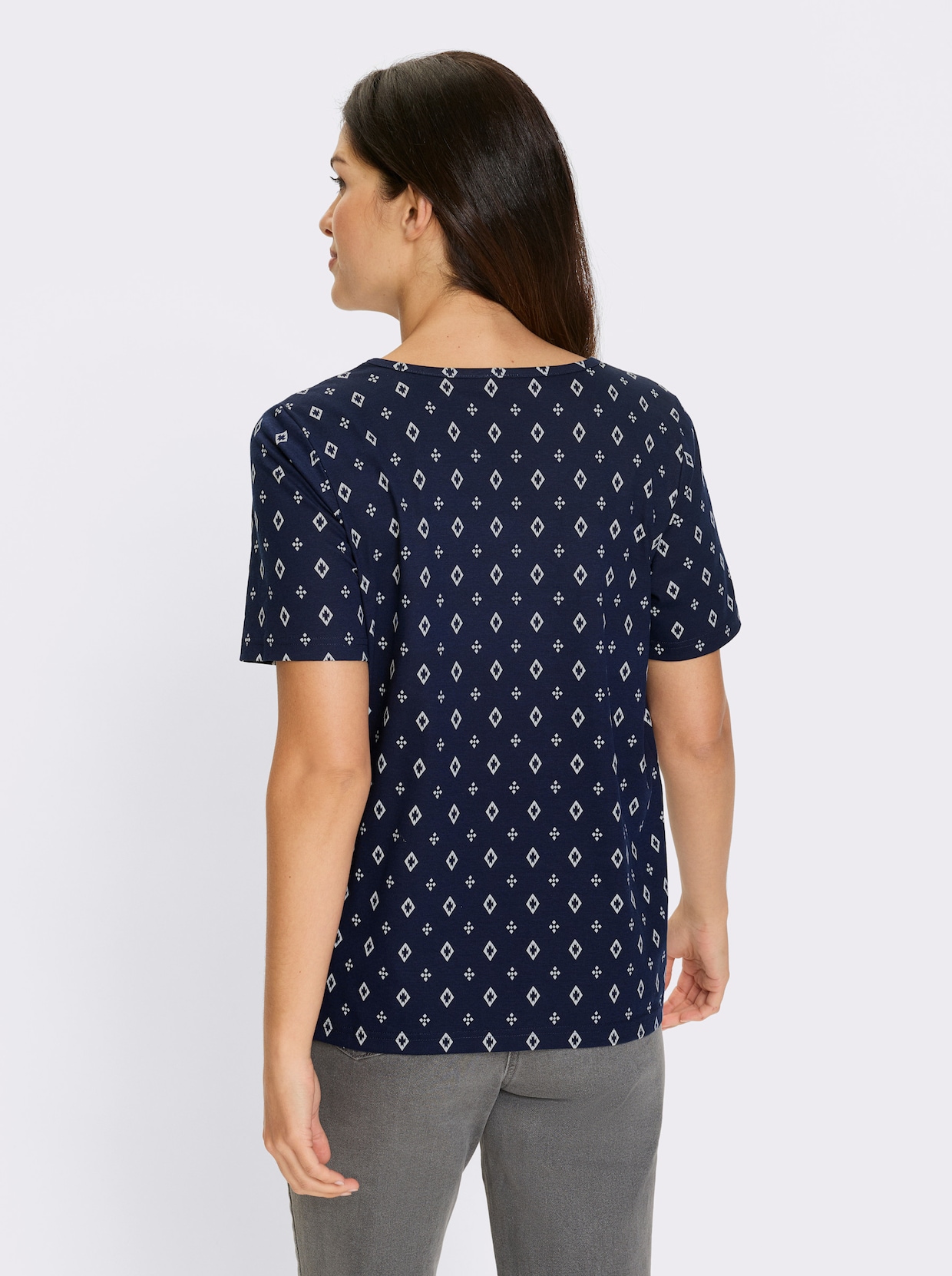 Kurzarmshirt - marine-weiß-bedruckt