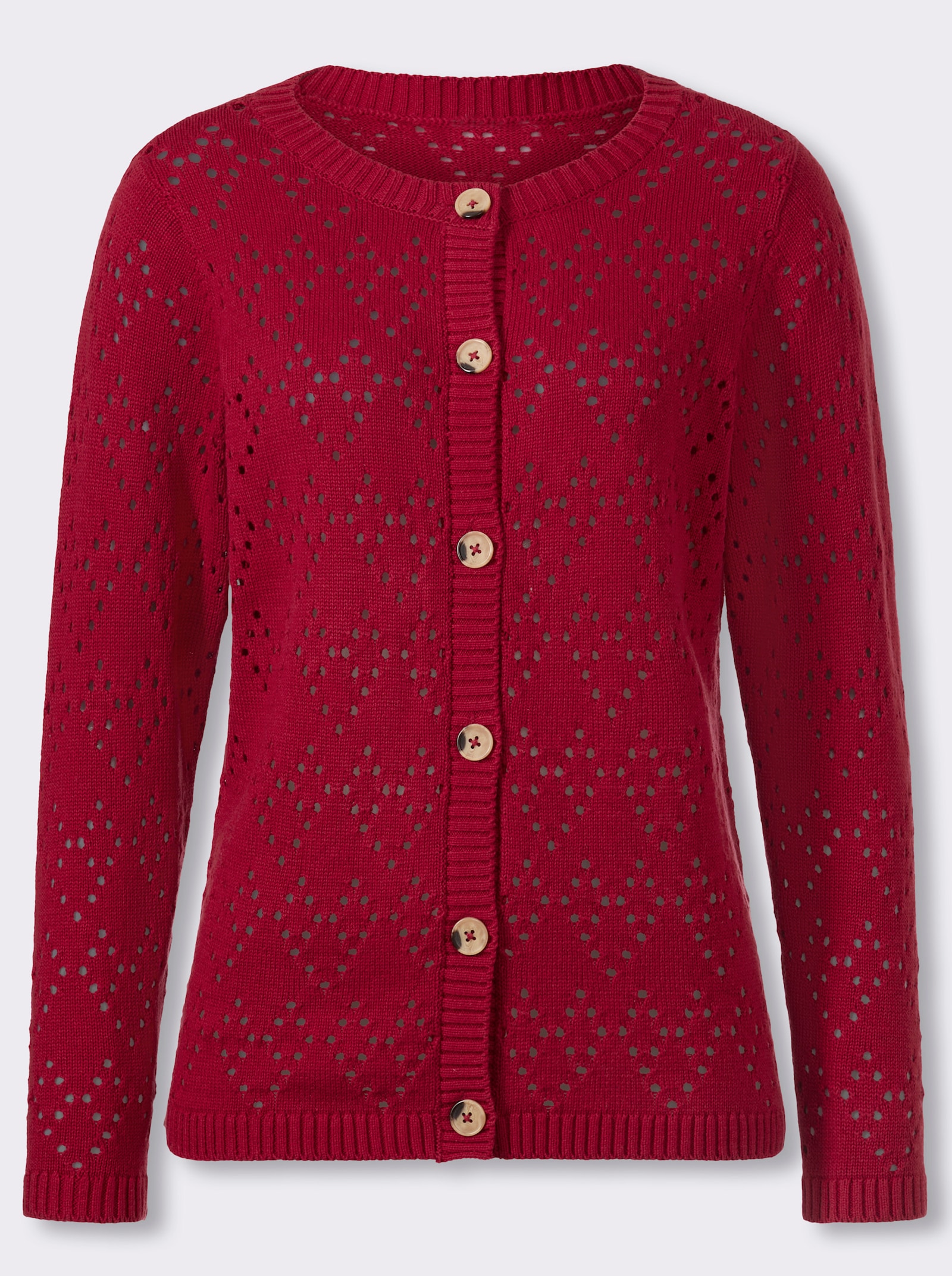 Ajourstrickjacke mit Muster in Herz-Optik - kirsche