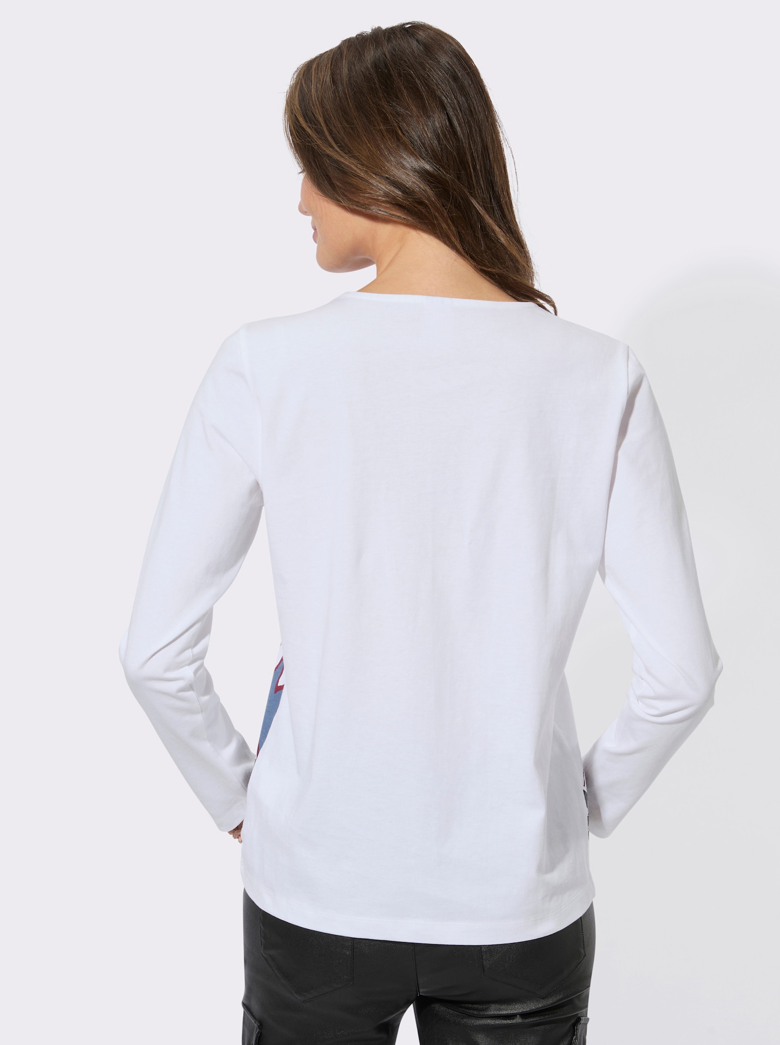 Langarmshirt mit Katzen-Motiv - marine-weiß-bedruckt